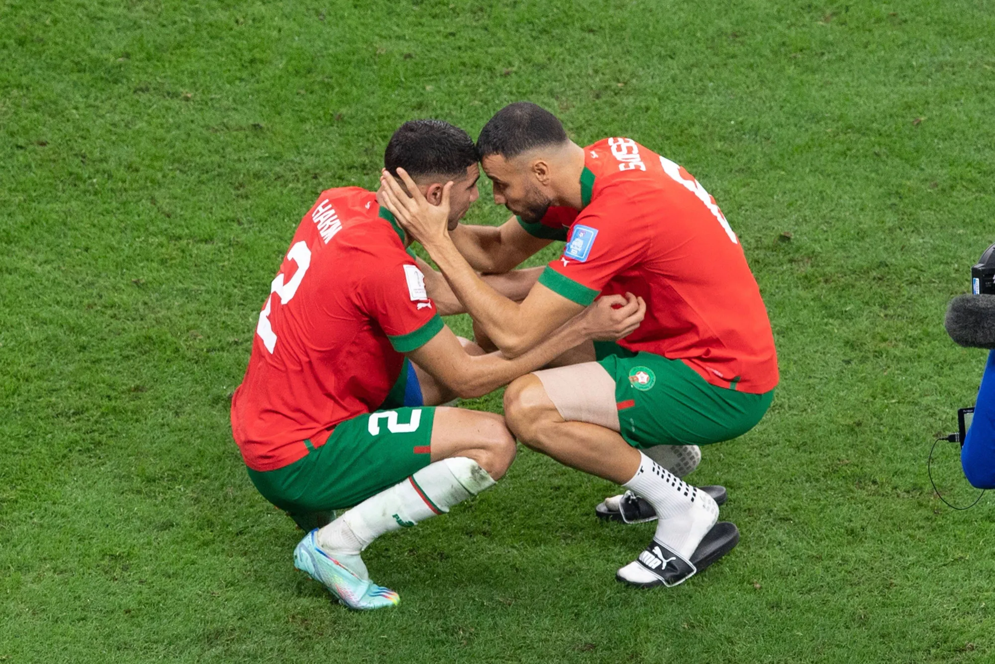 Achraf Hakimi and Romain Saïss in action for the Morocco National team