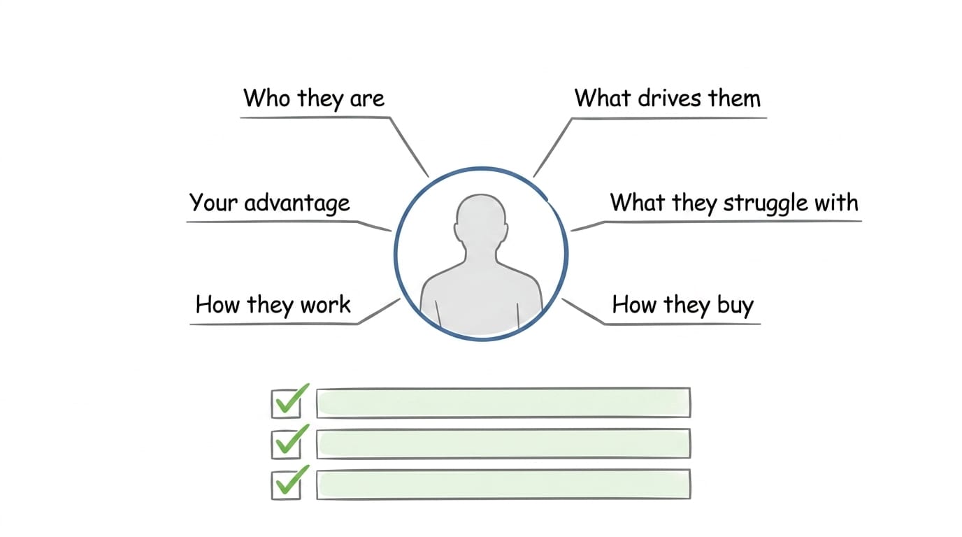 Core Customer profile template showing six dimensions and top three needs