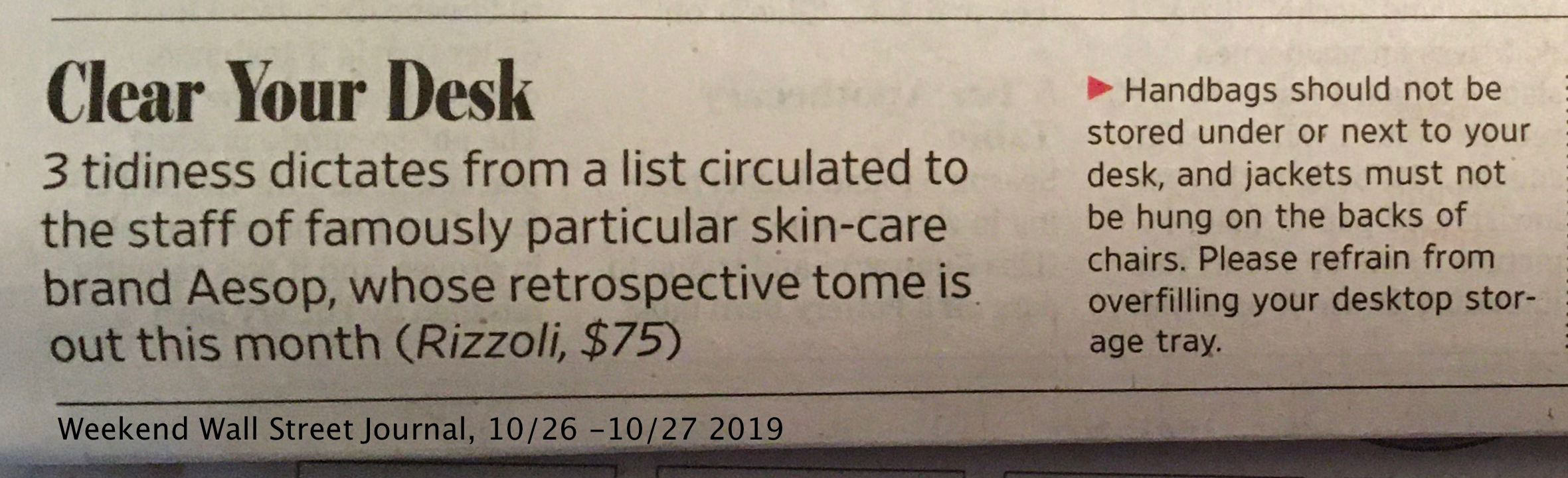 Screencap from Wall Street Journal, paper version (lol) headlined, Clear Your Desk. Text linked to photo.