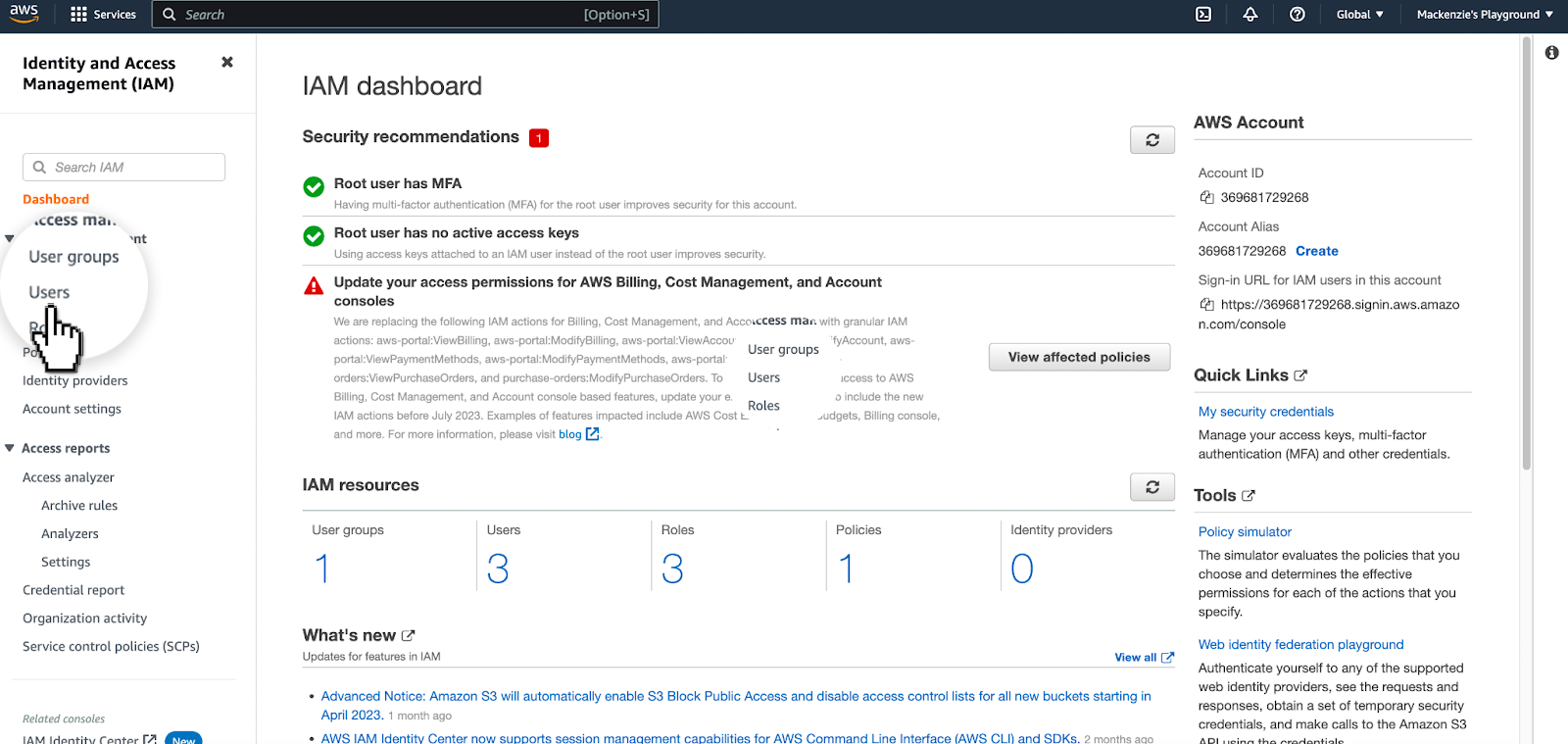 Creating a user on AWS