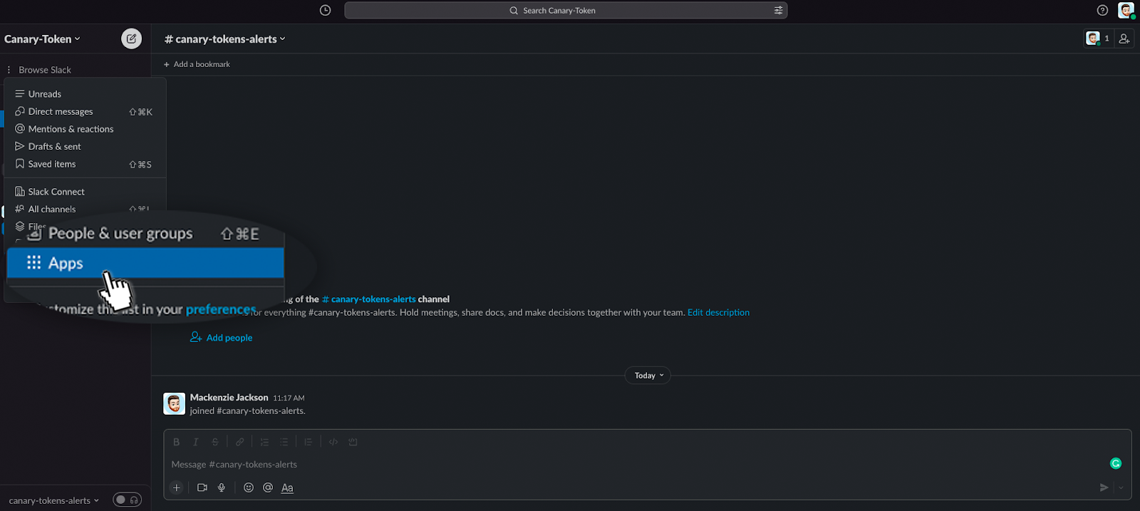 Selecting Apps on your Slack workspace