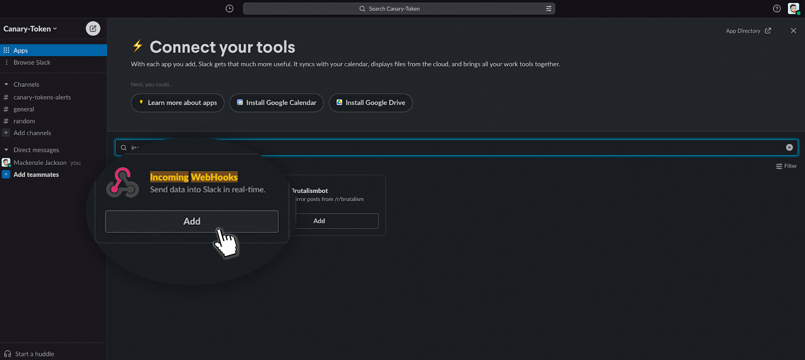 Adding incoming Webhooks to Slack Workspace