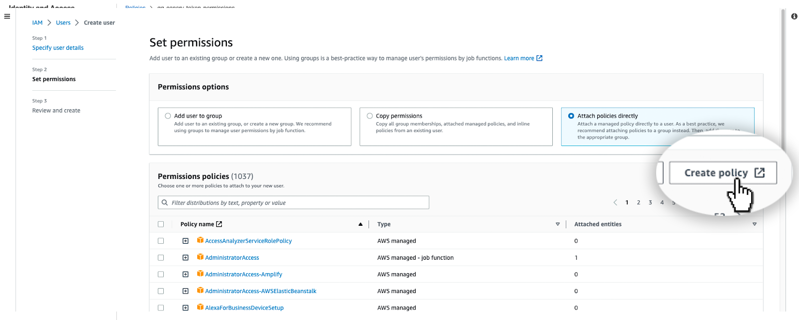 Creating a permissions policy in AWS