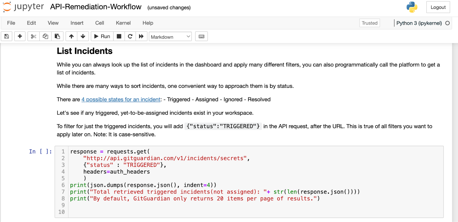 Example Jupyter Notebook section