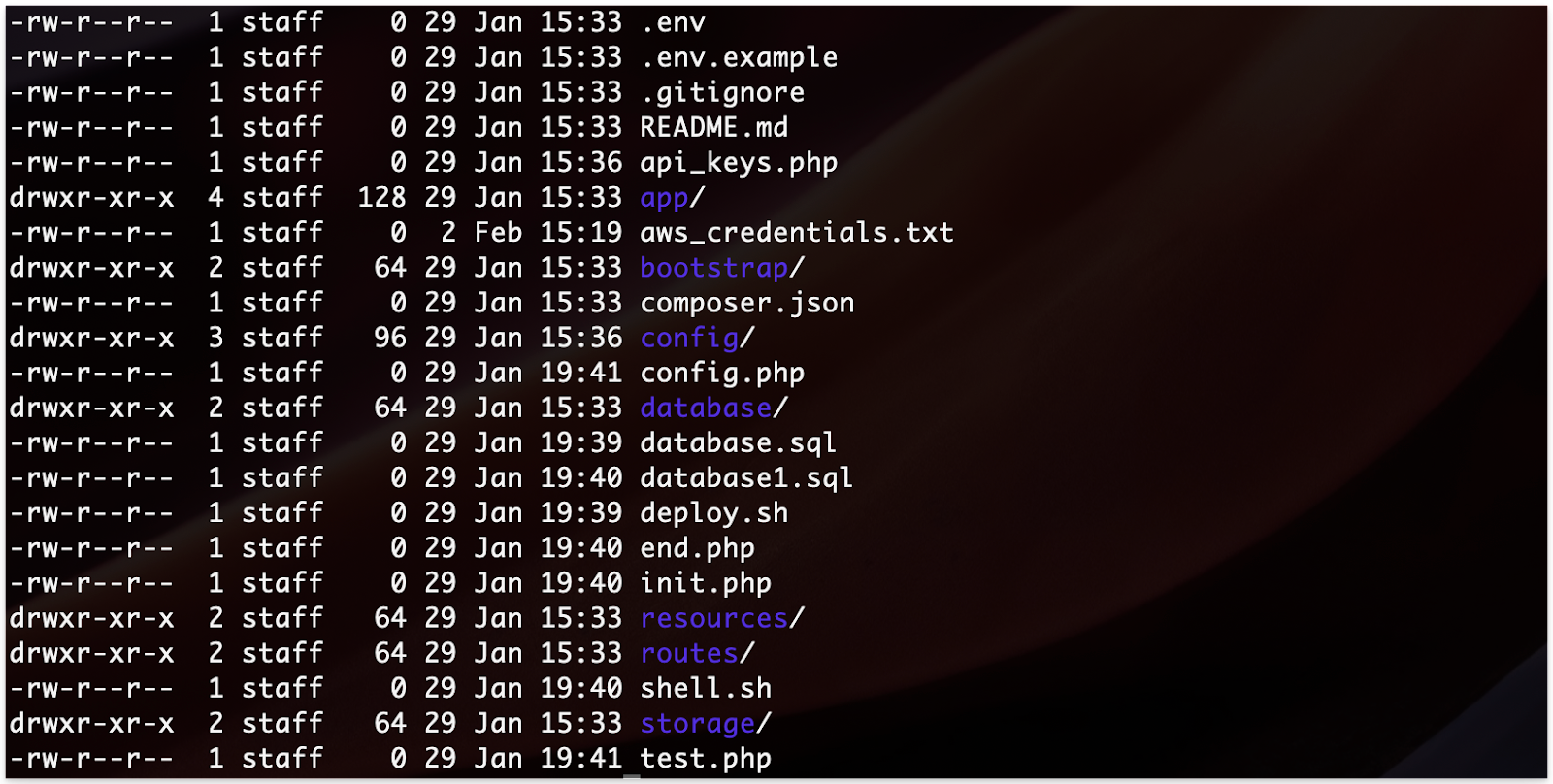 An example code repository with aws_credentials.txt inside it