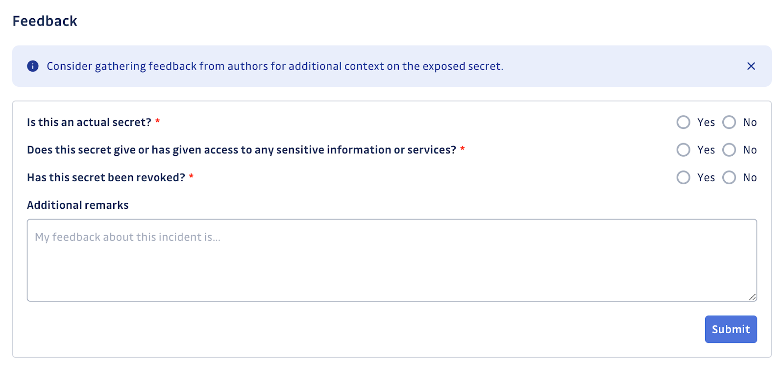 Feedback form in the GitGuardian dashboard