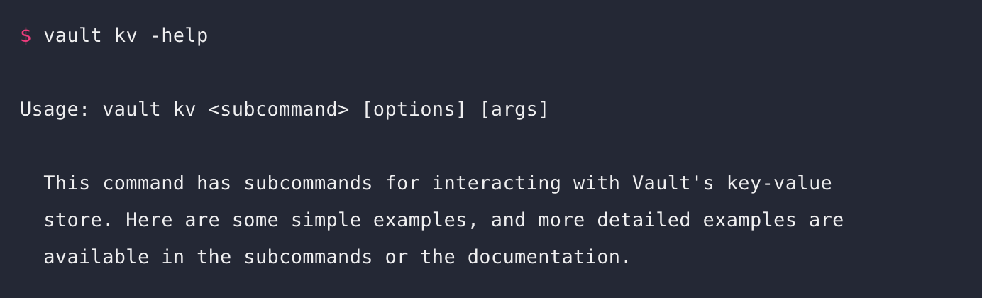 Hashicorp Value kv subcommand