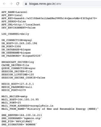 Image of an .env file discovered