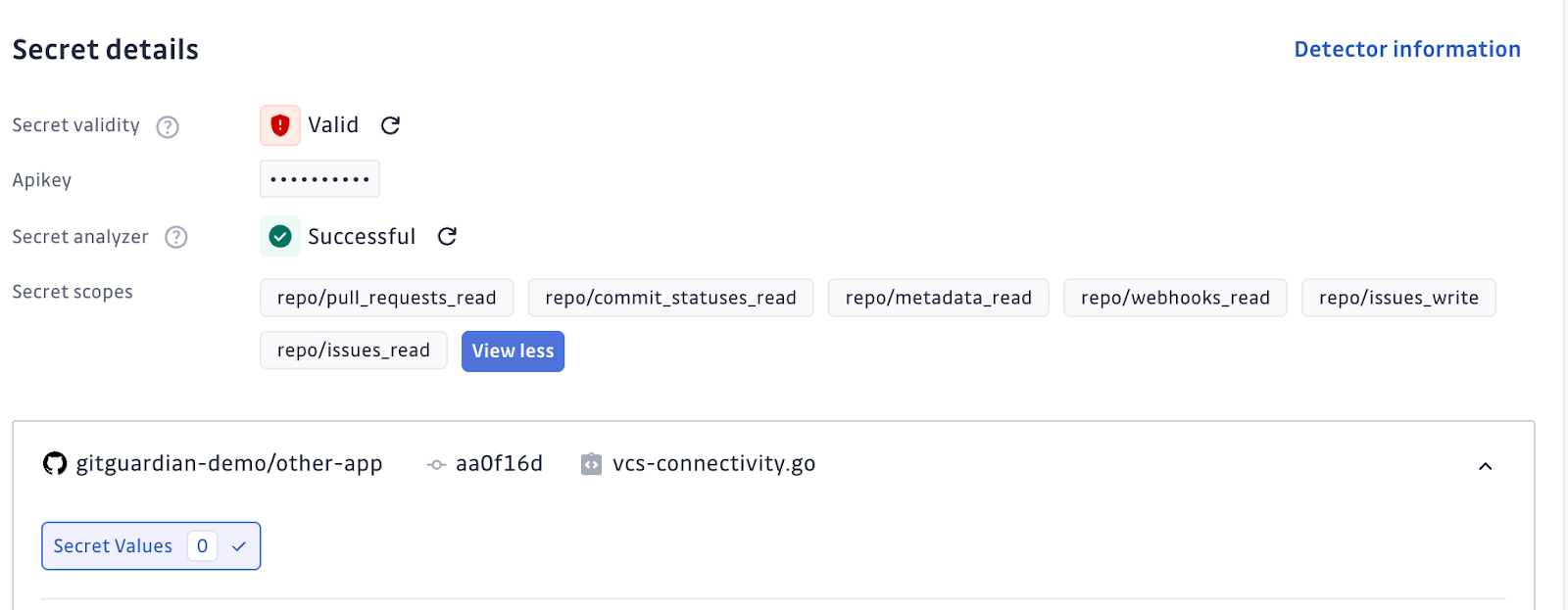 Secret analyzer showing a secret's scopes