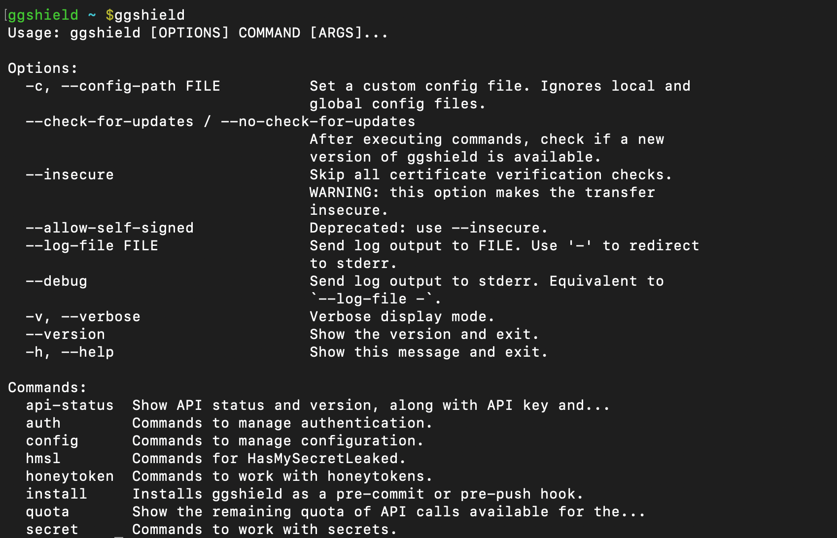 The output of `ggshield`