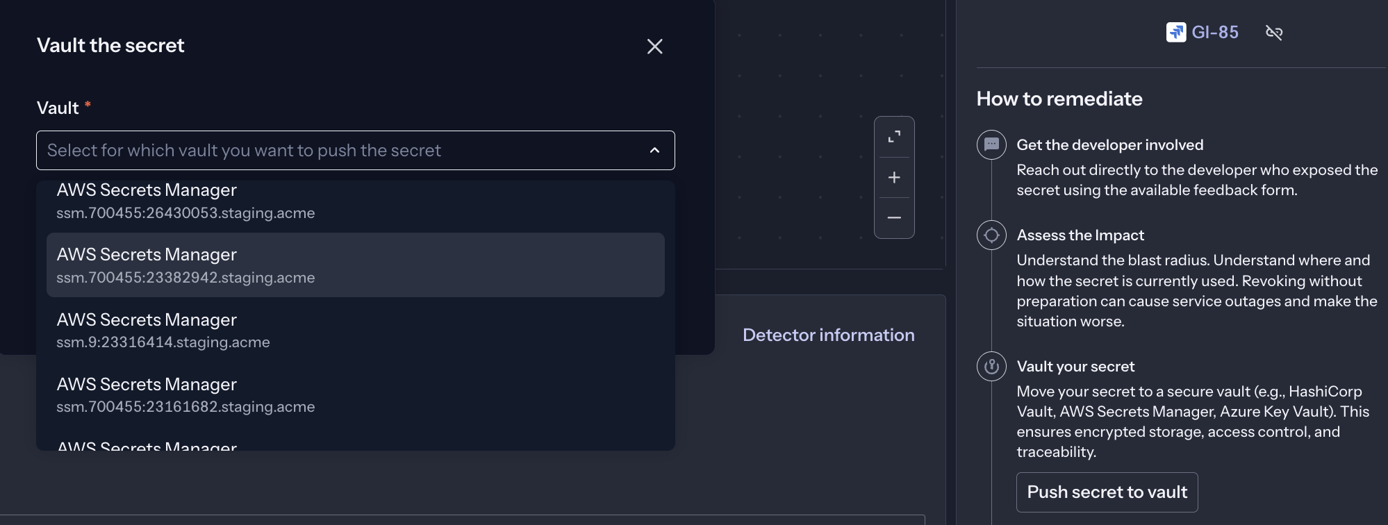 screenshot that shows to vault the secret
