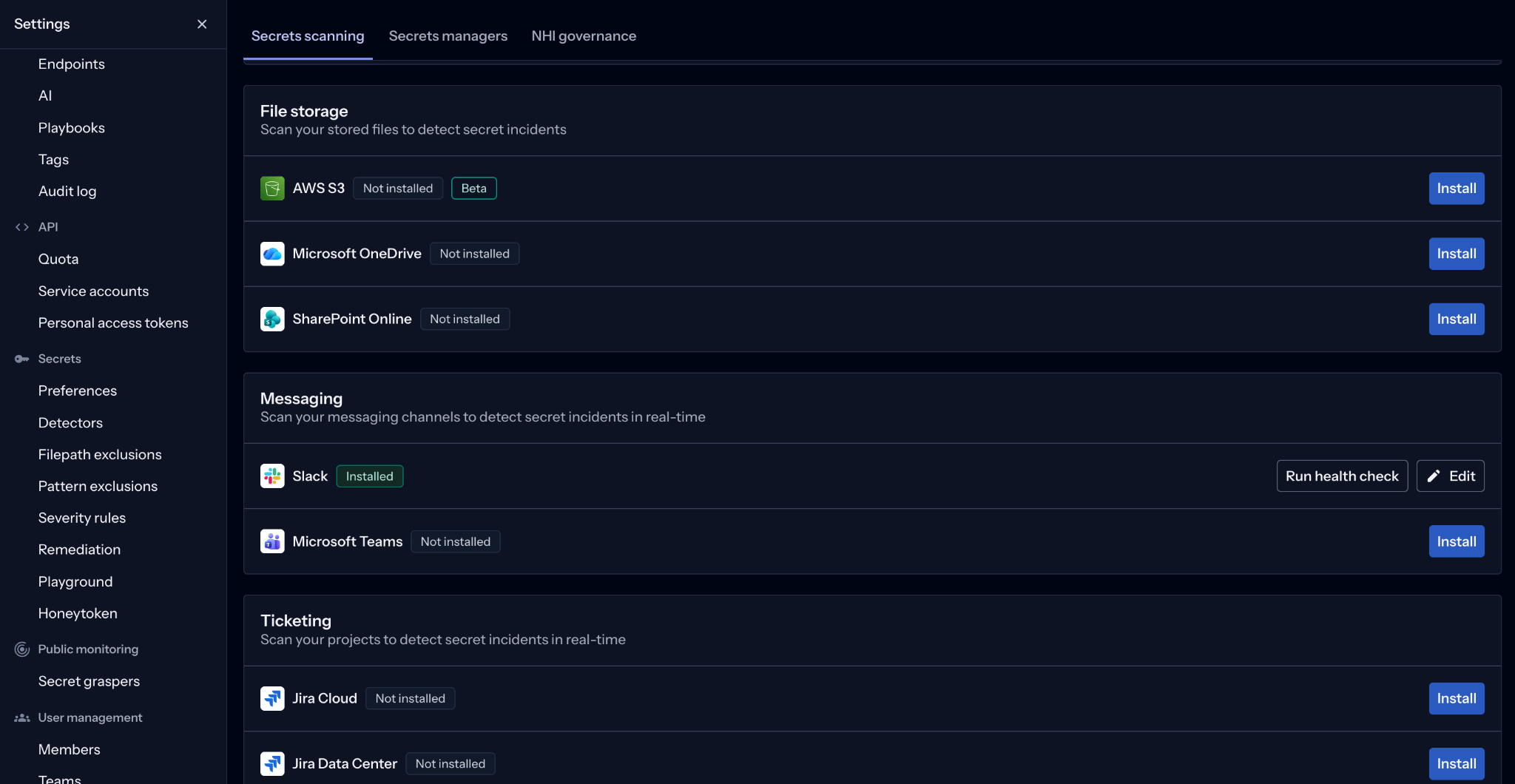 Amazon S3 secrets scanning integration in the GitGuardian workspace