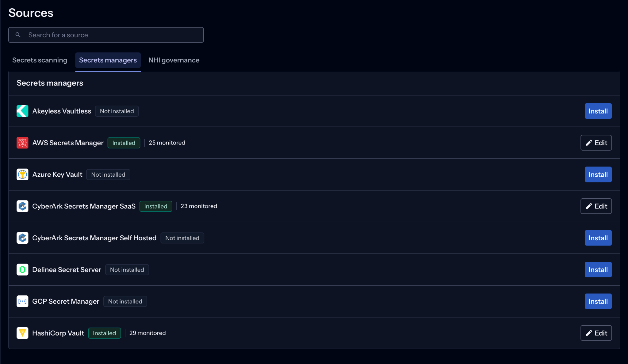 GitGuardian Secrets Managers Integrations page