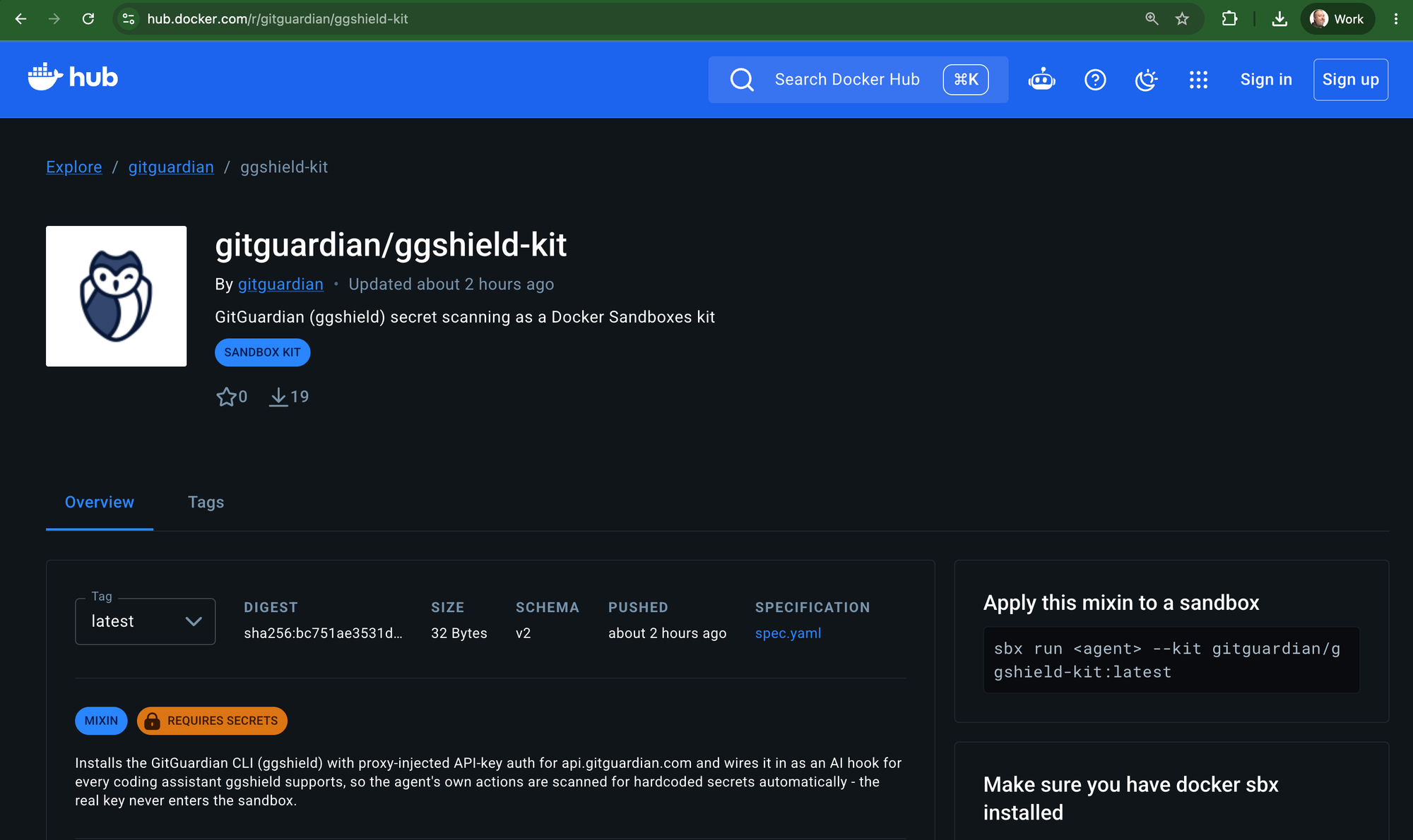GitGuardian Docker Sandbox Mixin image on DockerHub