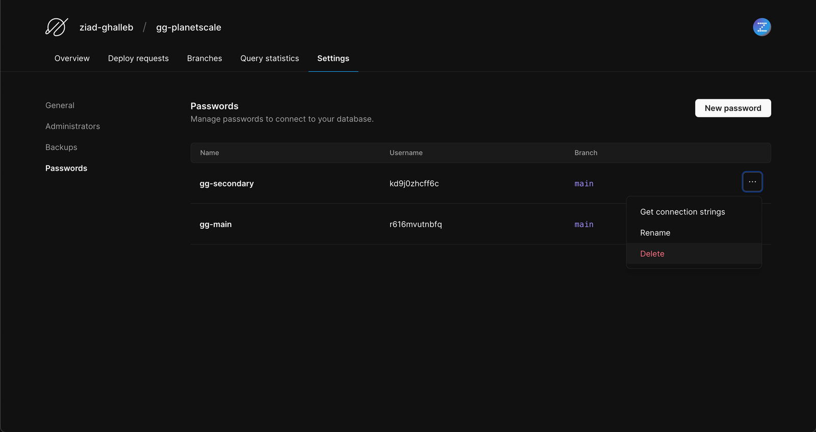 planetscale database password revoke