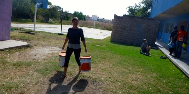 jen with buckets