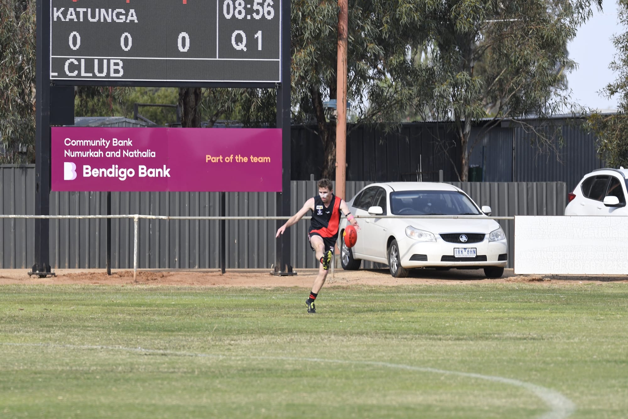 In the clear ... Sam Richardson kicks it out of the backline in the seniors for Waaia. 
