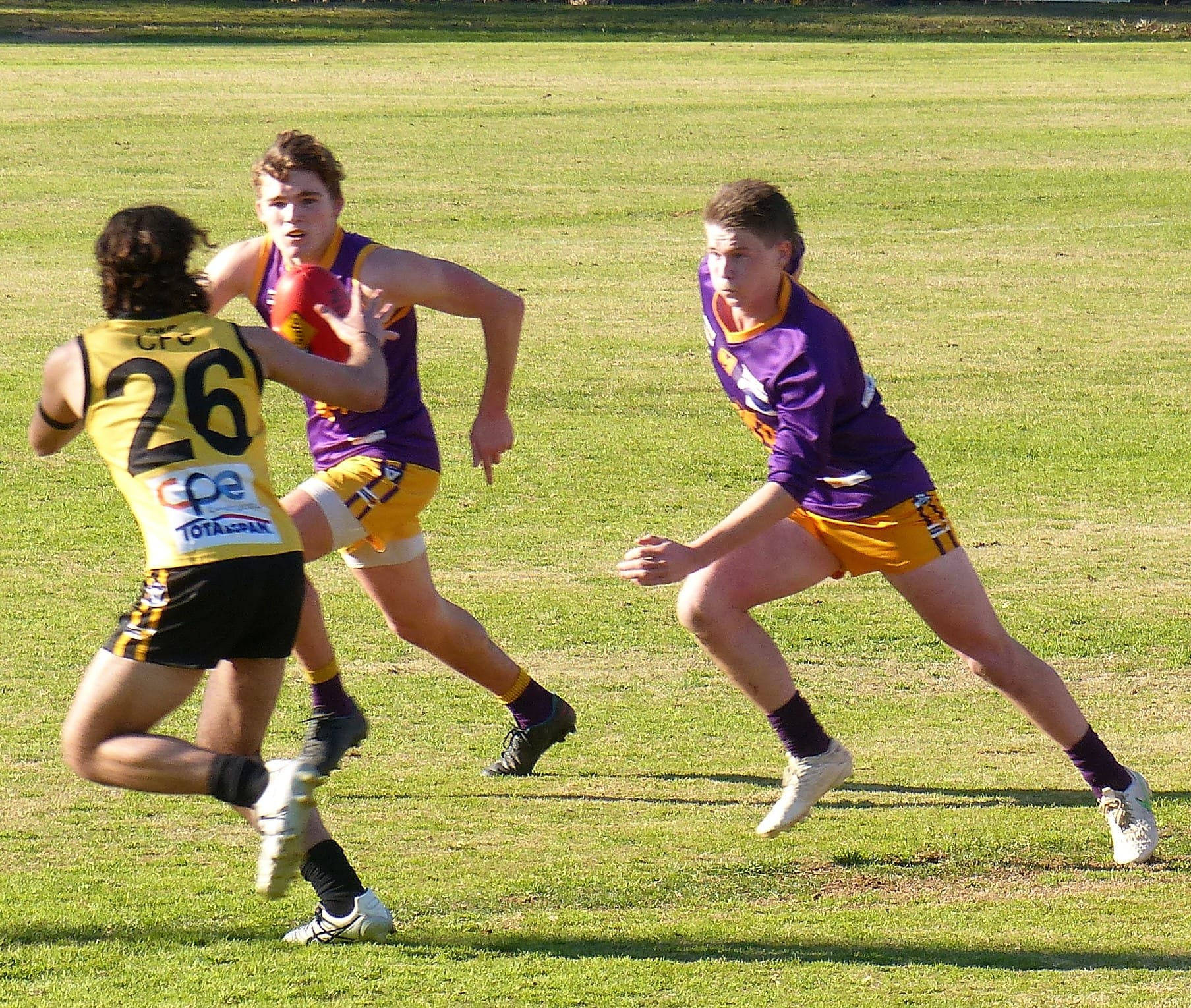 Get him ... Will Sheehan and Scott Morris hunt a player down together. 
