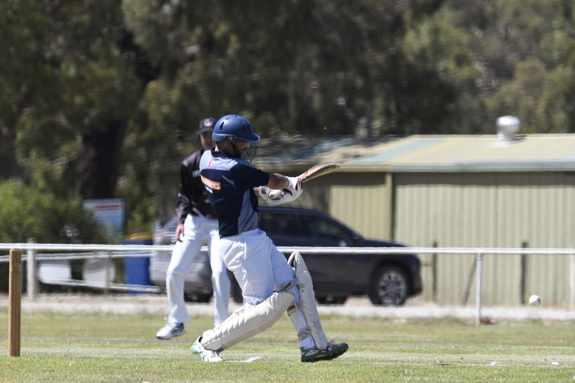 Crunched ... Daniel Hughes plays a pull shot through mid-wicket in his innings of 31.
