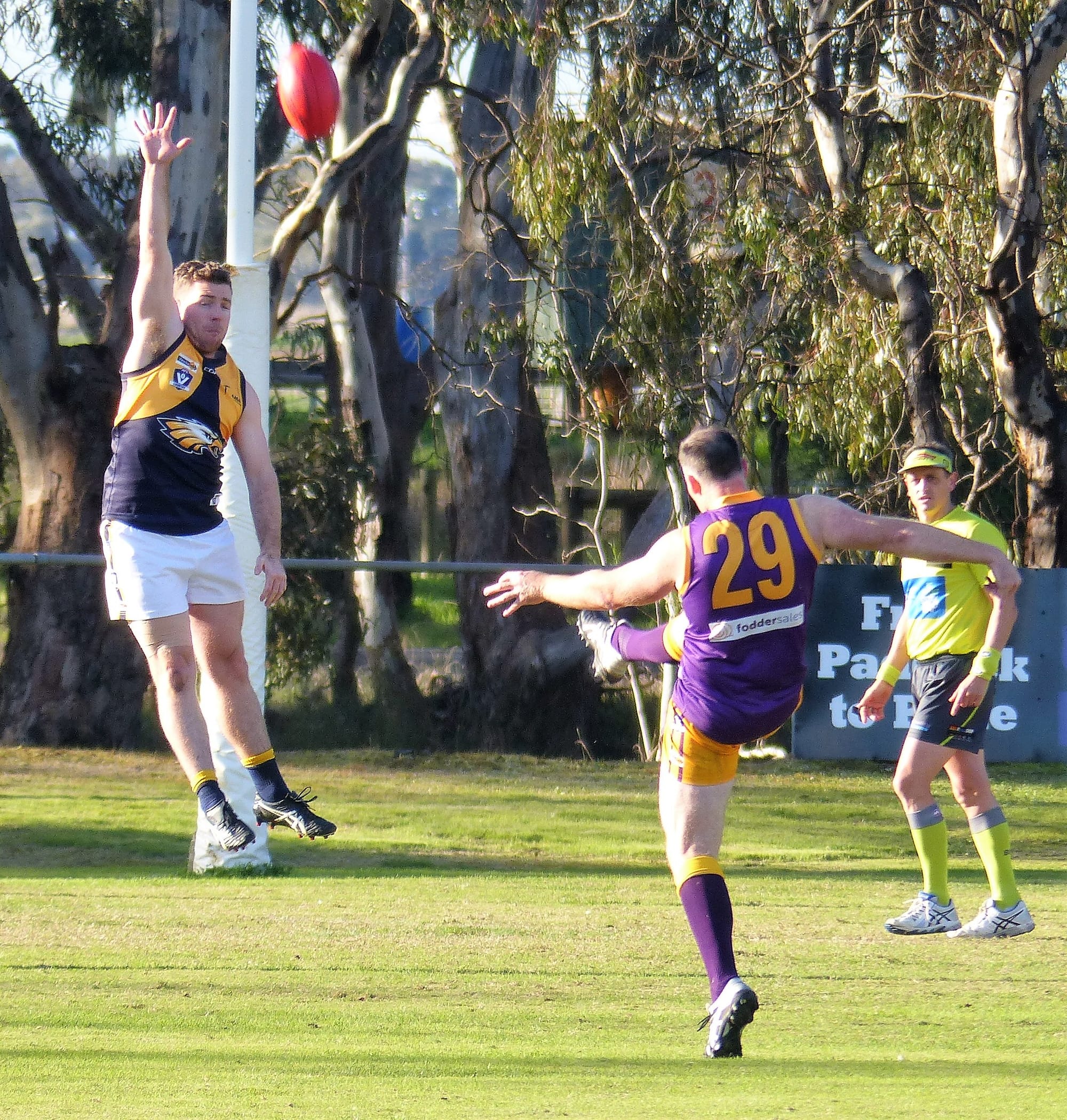 Bang... Glenn Boyd kicks one of his nine goals for the day. 