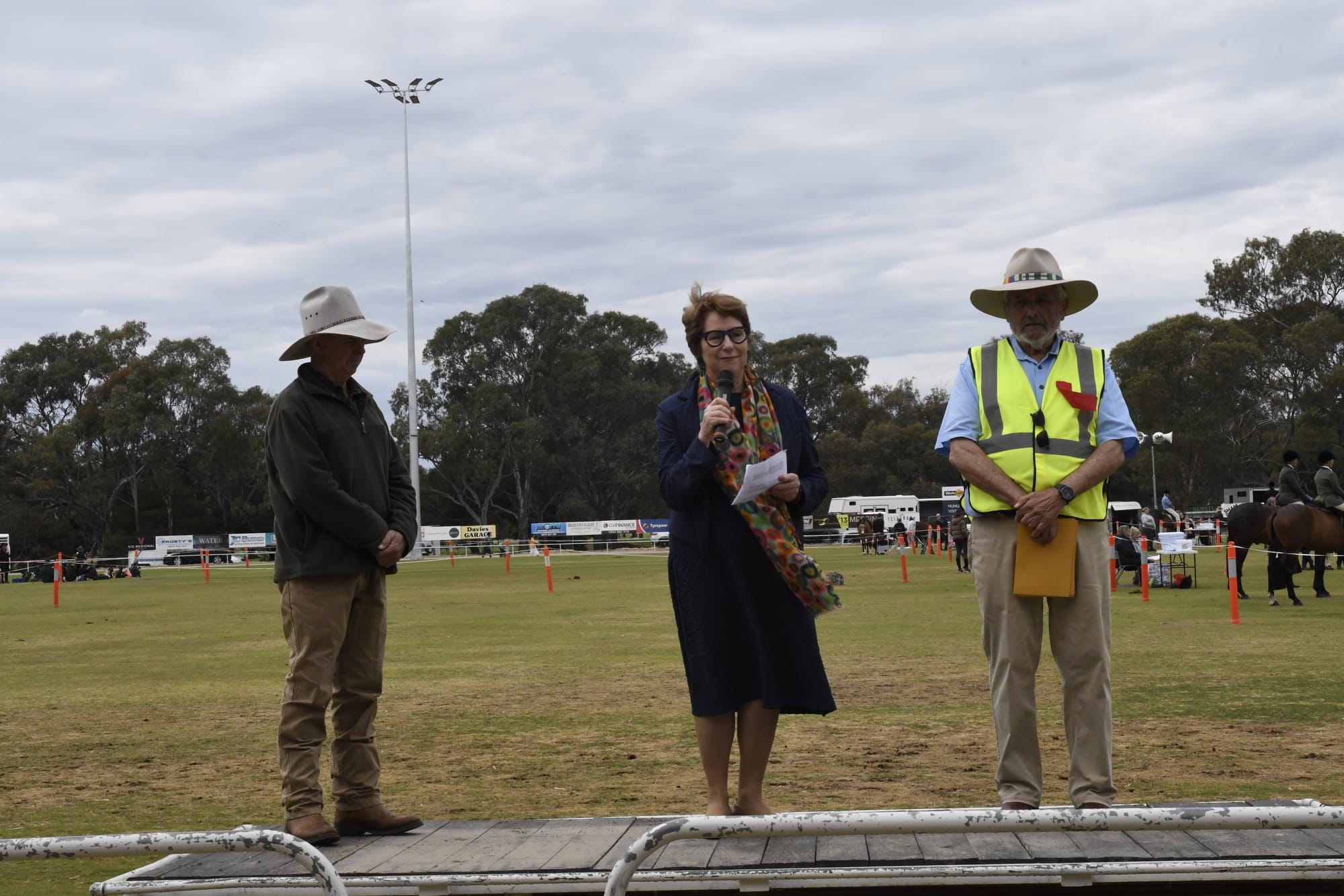 Official business... The 134th annual Numurkah show was officially opened at midday by Moira shire Administrator Suzanna Sheed, with the assistance of Agricultural Society President Stuart Cameron (left) and committee member Jeff Stanyer (right).&nbsp;