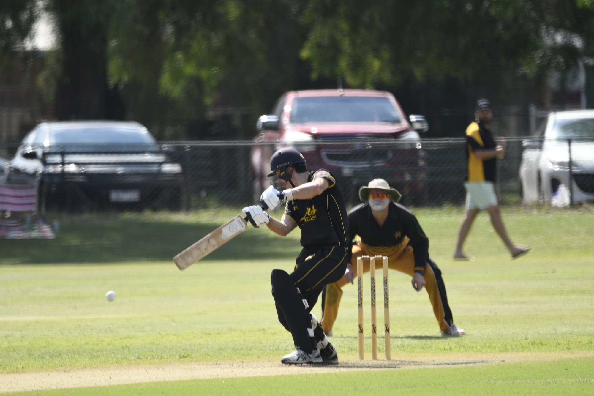 Crack... Lewis McShane smokes a cut shot.
