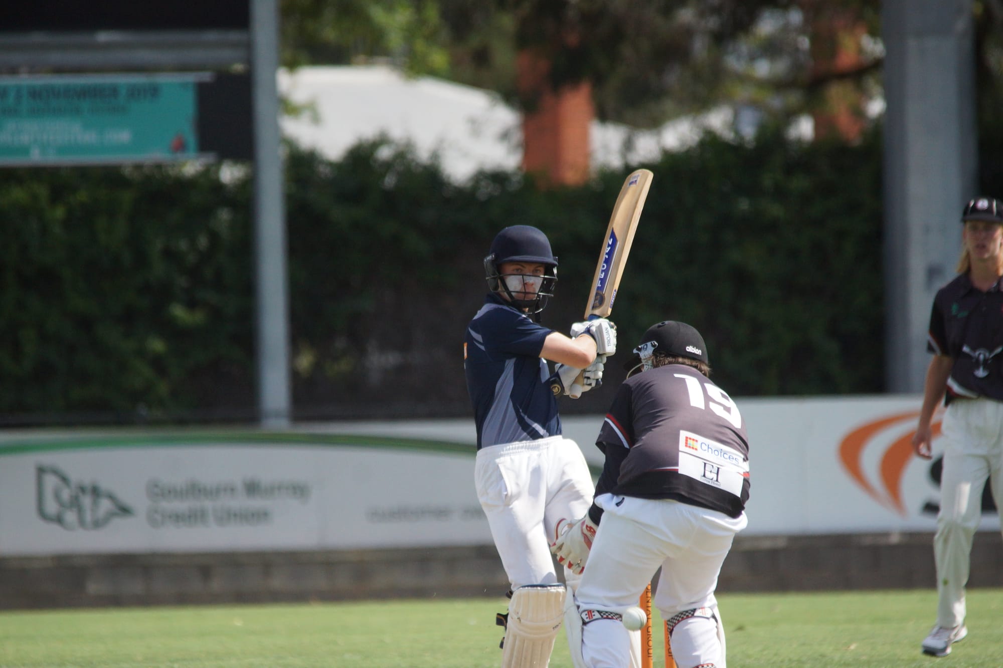 Take that … Bailey Roberts smashes another ball.