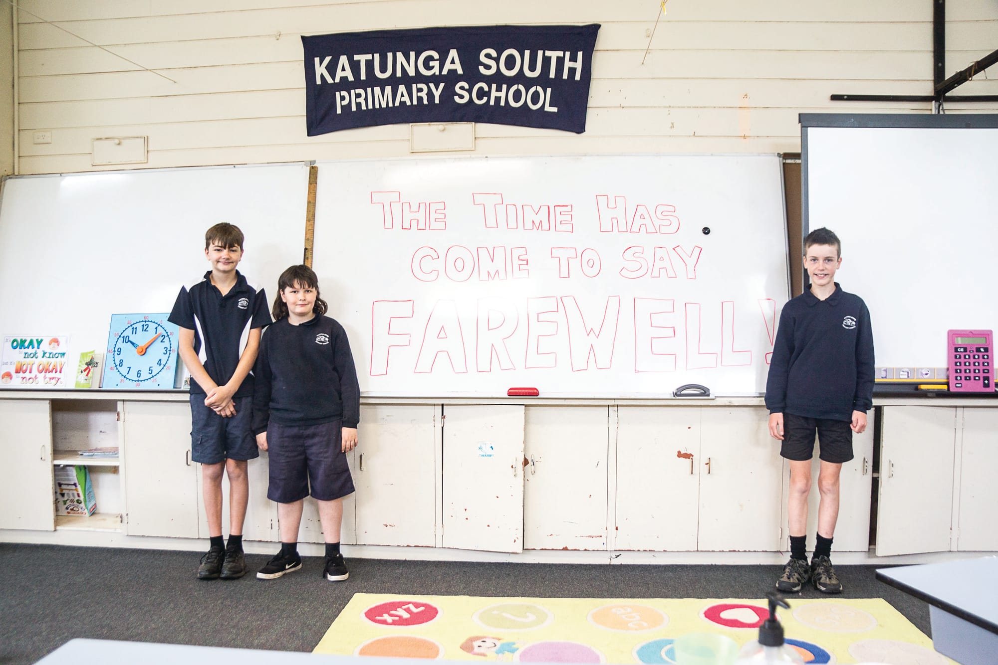 Farewell... The school’s last three students, (from left) William Barnes, Wyatt Hendy-Smith and Corey Cook in their classroom last Friday. 
