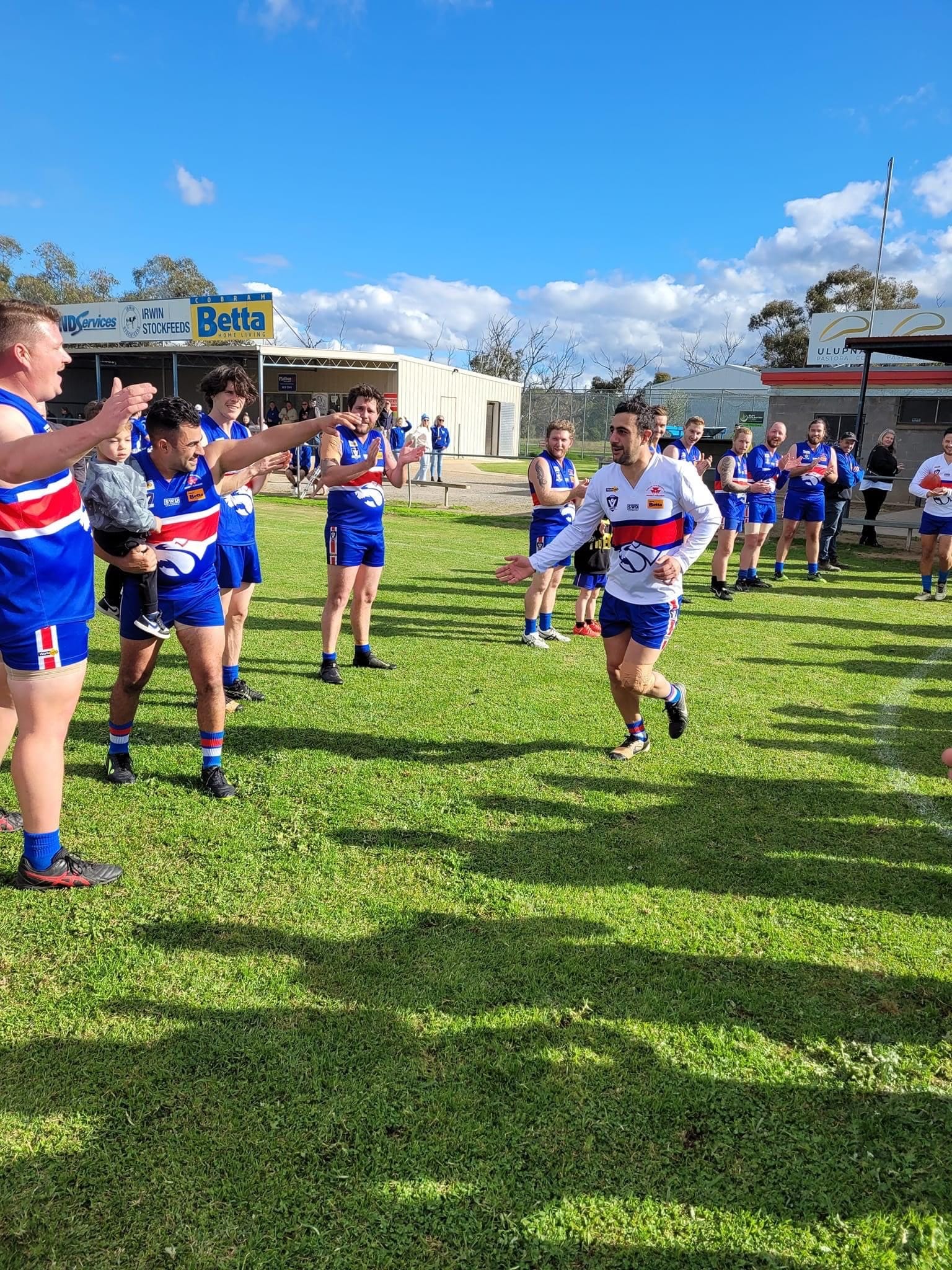 Milestone... Mark Luci runs out for his 200th senior game for Strathmerton. 