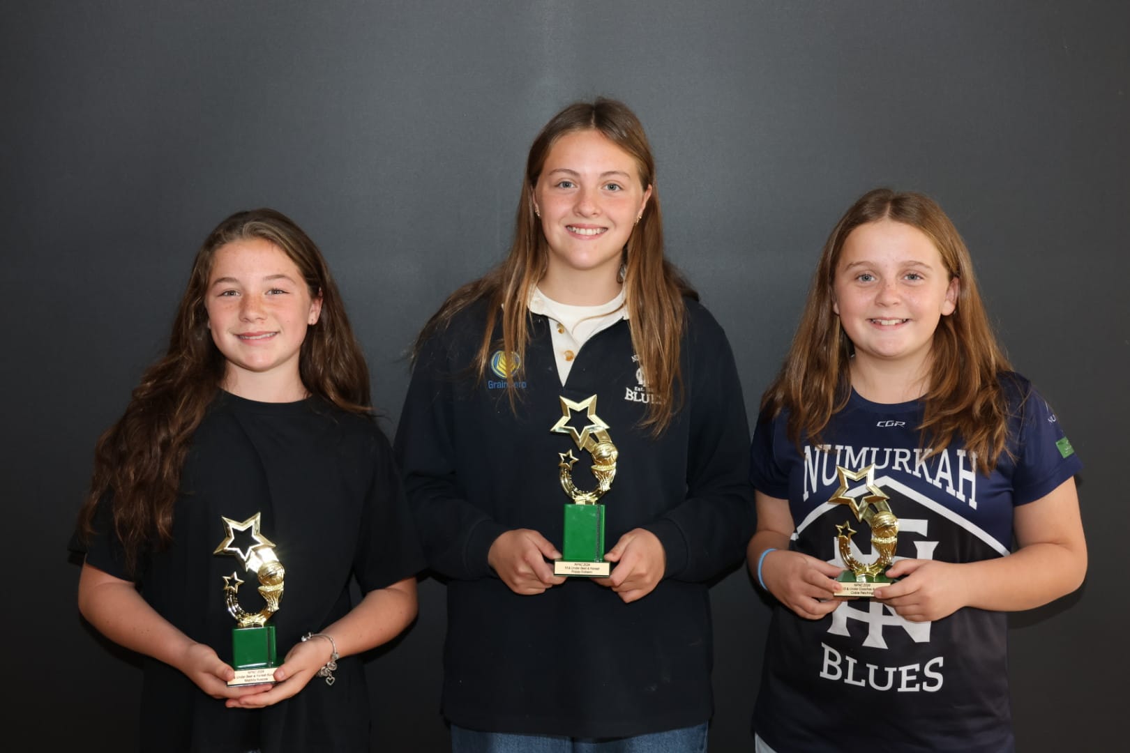 13 & Under Best & Fairest winners... (From left): Winner Poppy Dobson, Runner up Matilda Ruscoe, Coaches Award Cobie Patching. Photo by Ease Images.