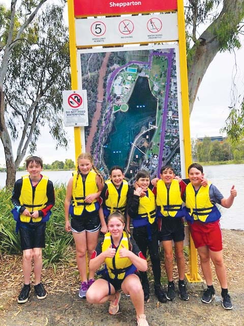 Clocked it... (From left) Tobie Lomax, Ella Drew, Gemma Rogers, Daniel Grinter, Cooper Newbery, Koby Gilmour and Ruby Hickey (front) after their expedition.
