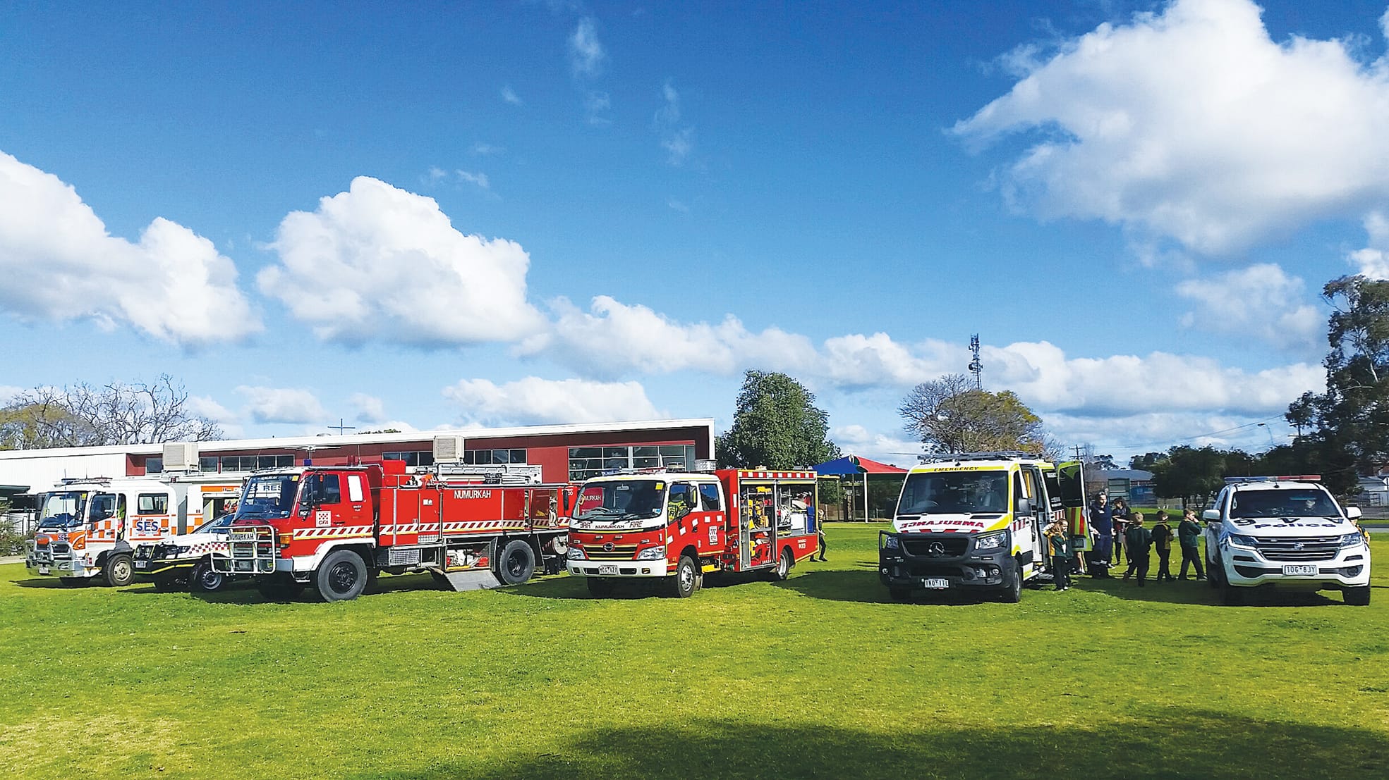 Emergency vehicles bring excitement to the students at Numurkah Primary School