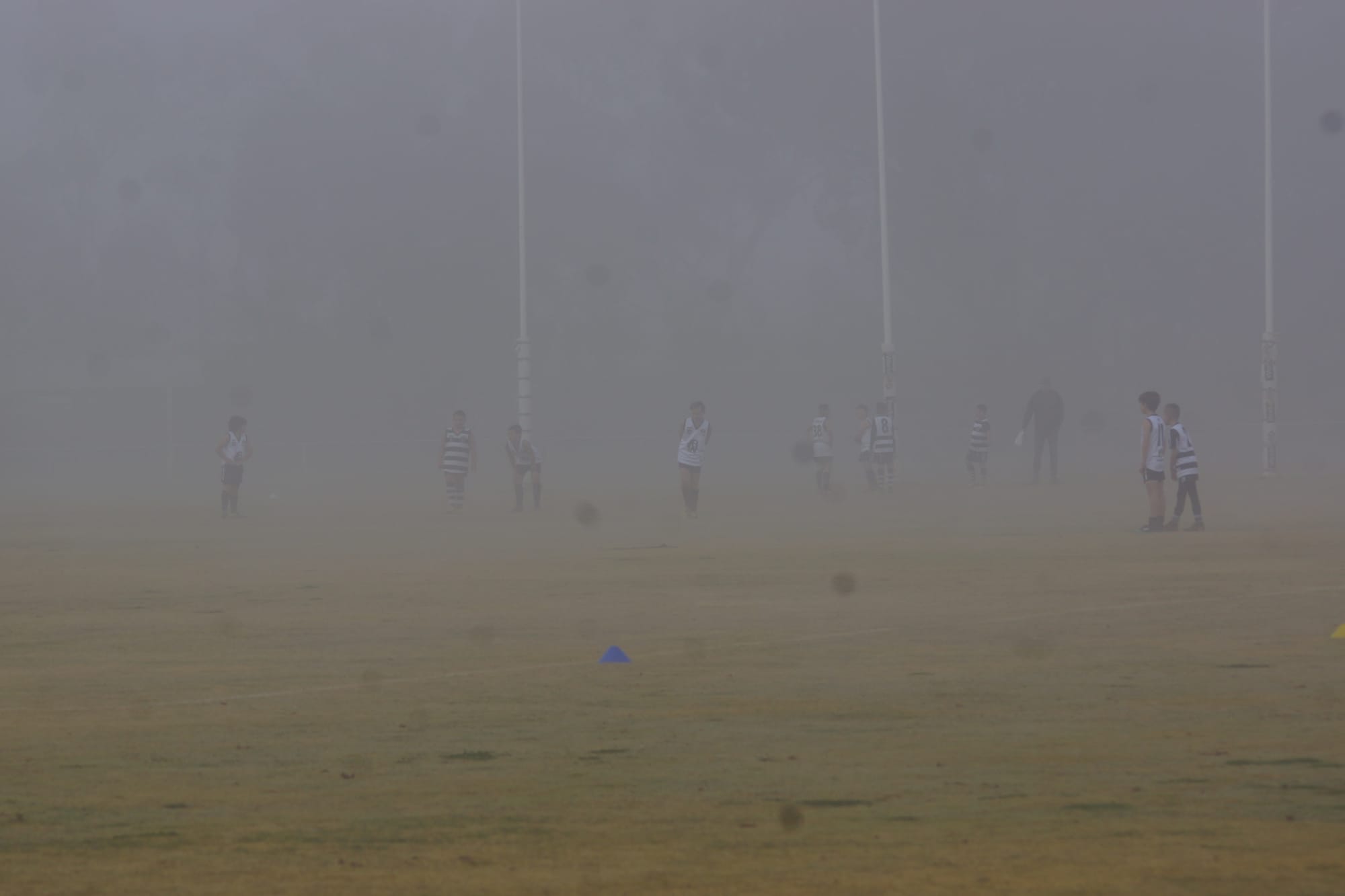 Is there anybody there? ... The under 10s played Saturday’s game in thick fog.
