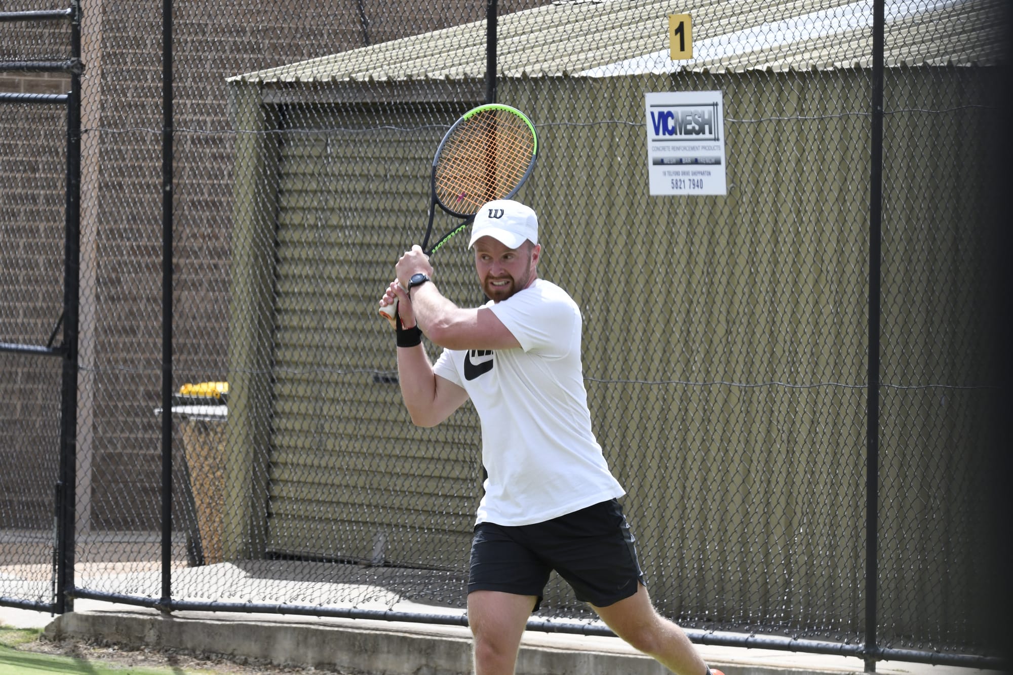 Cross-court backhand ... Nick Fenaughty hasn’t been at his best lately, but still fought on valiantly at the weekend. 
