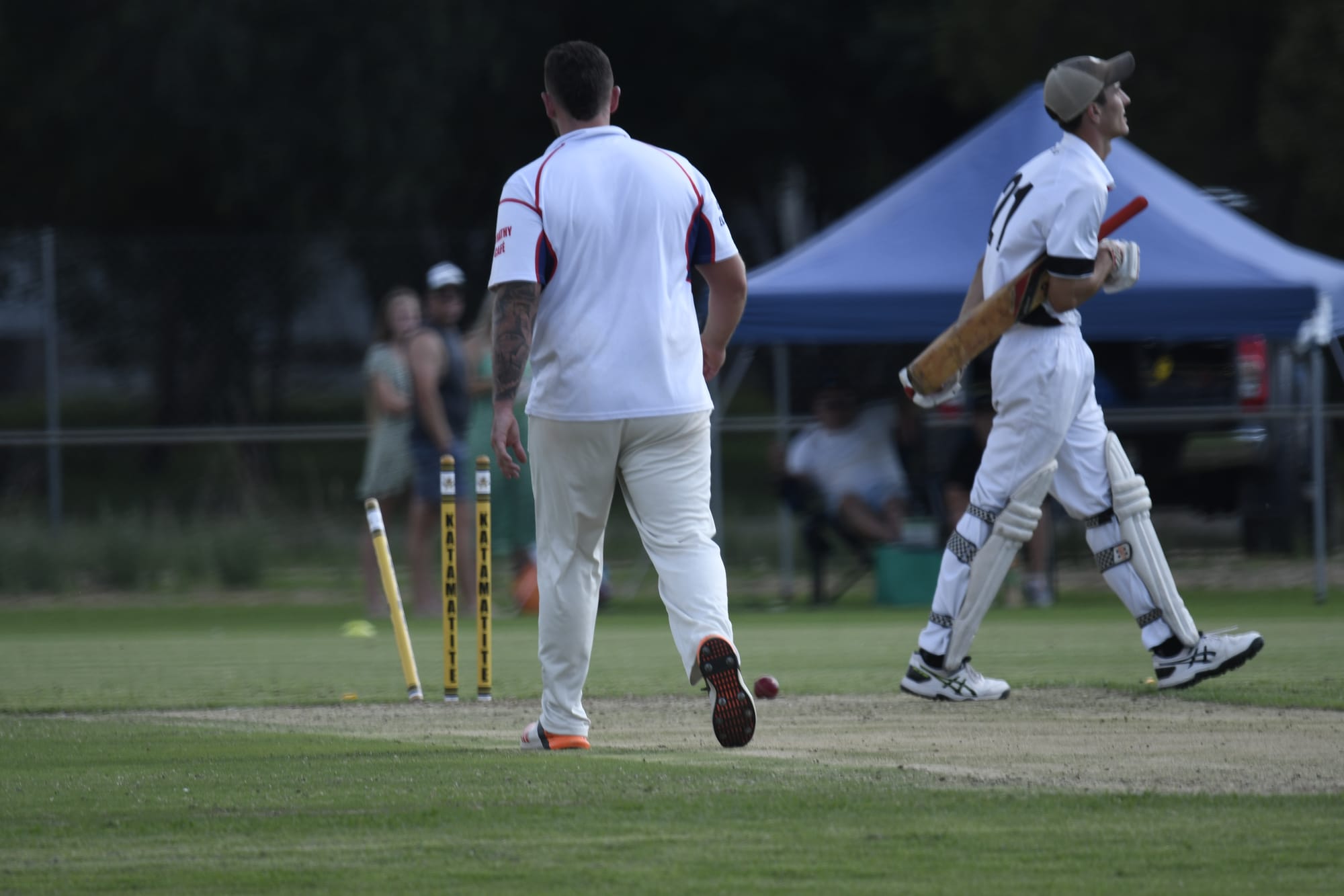 Got him... Strathy’s Luke Collyer (left) knocks Berrigan’s Lachlan Pyle (right) over. 
