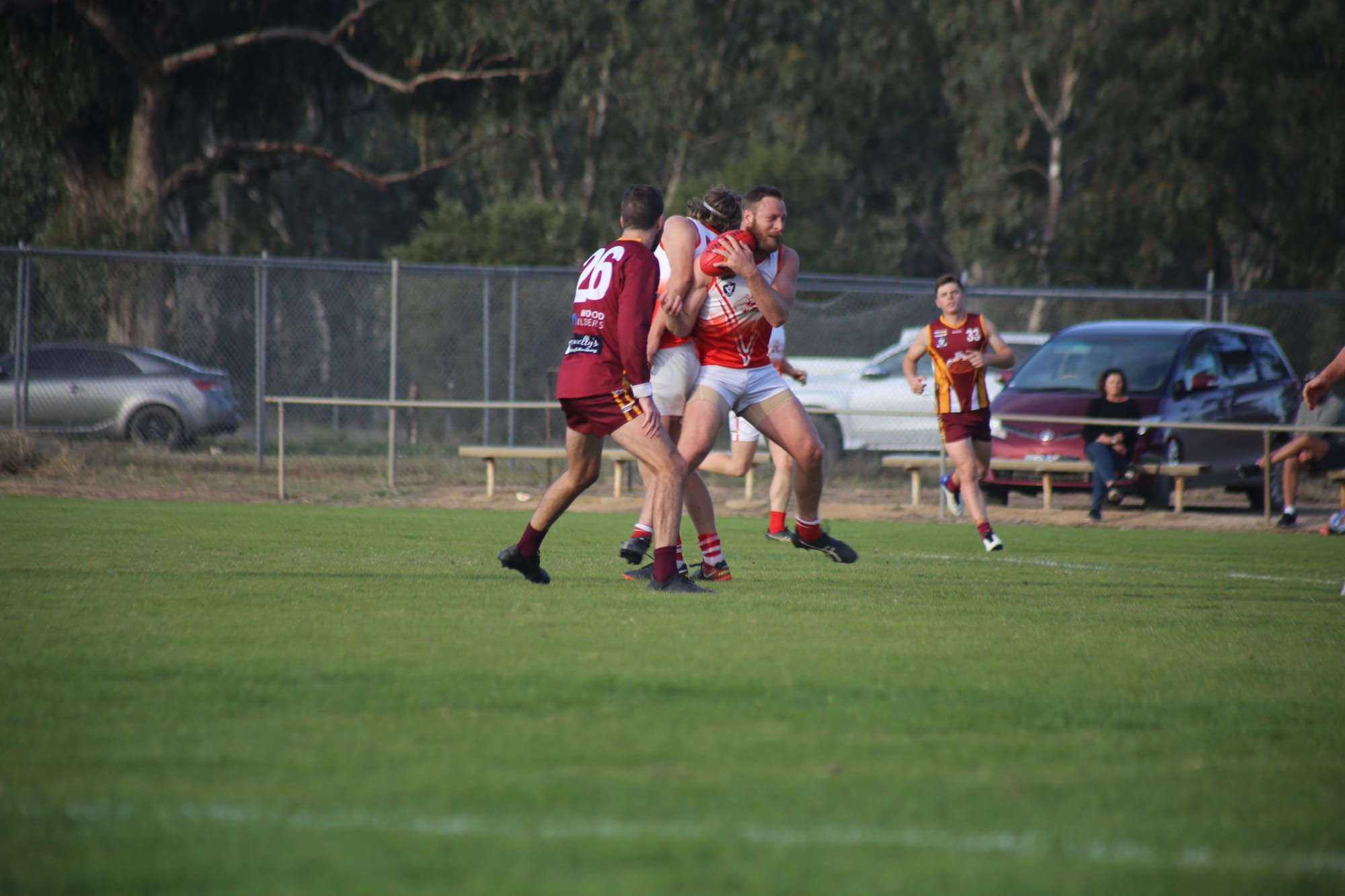 Tough... Nathan Congram extracts the ball. 

