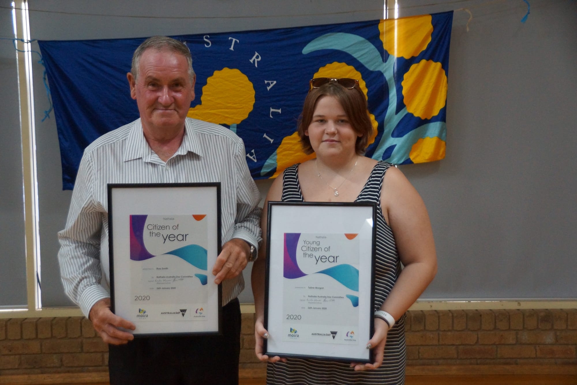 Citizens of the year ... Nathalia citizen of the year Ross Smith and young citizen of the year Taline Morgan. 