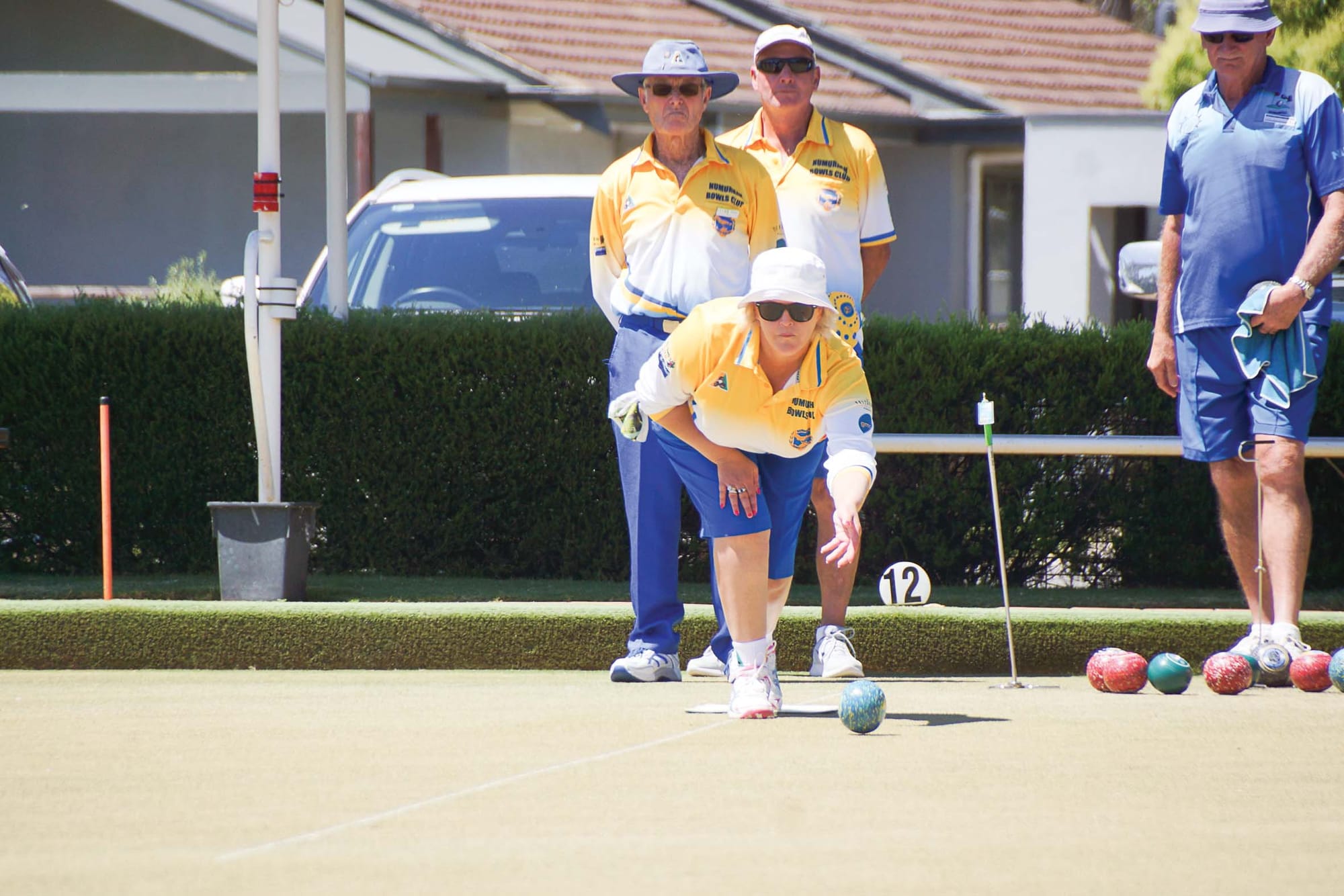 Close game... Jenny O’Connor was part of a tough 15-15 draw against Numurkah Golf last Saturday.

