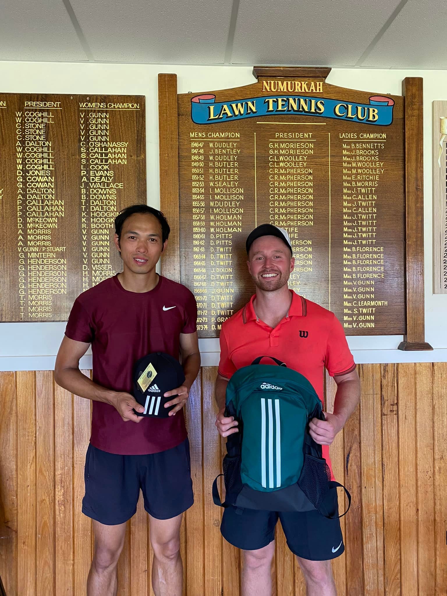 He’s done it again... Nick Fenaughty (right) defeated David Lo in the men’s singles final to claim his eighth NLTC Australia Day tournament title. 