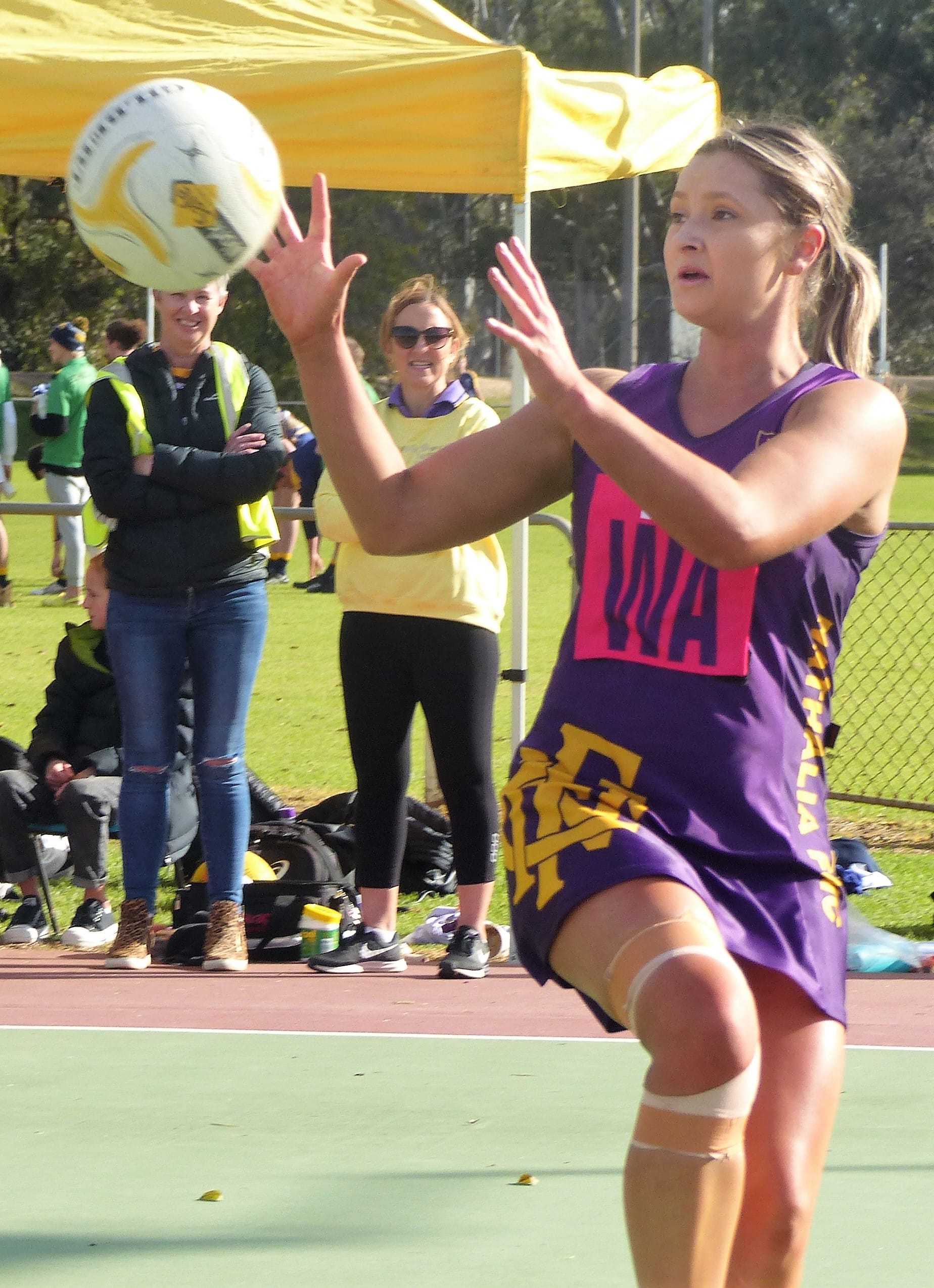 Milestone... Stacey Ross catches a ball in her 100th senior netball match. 