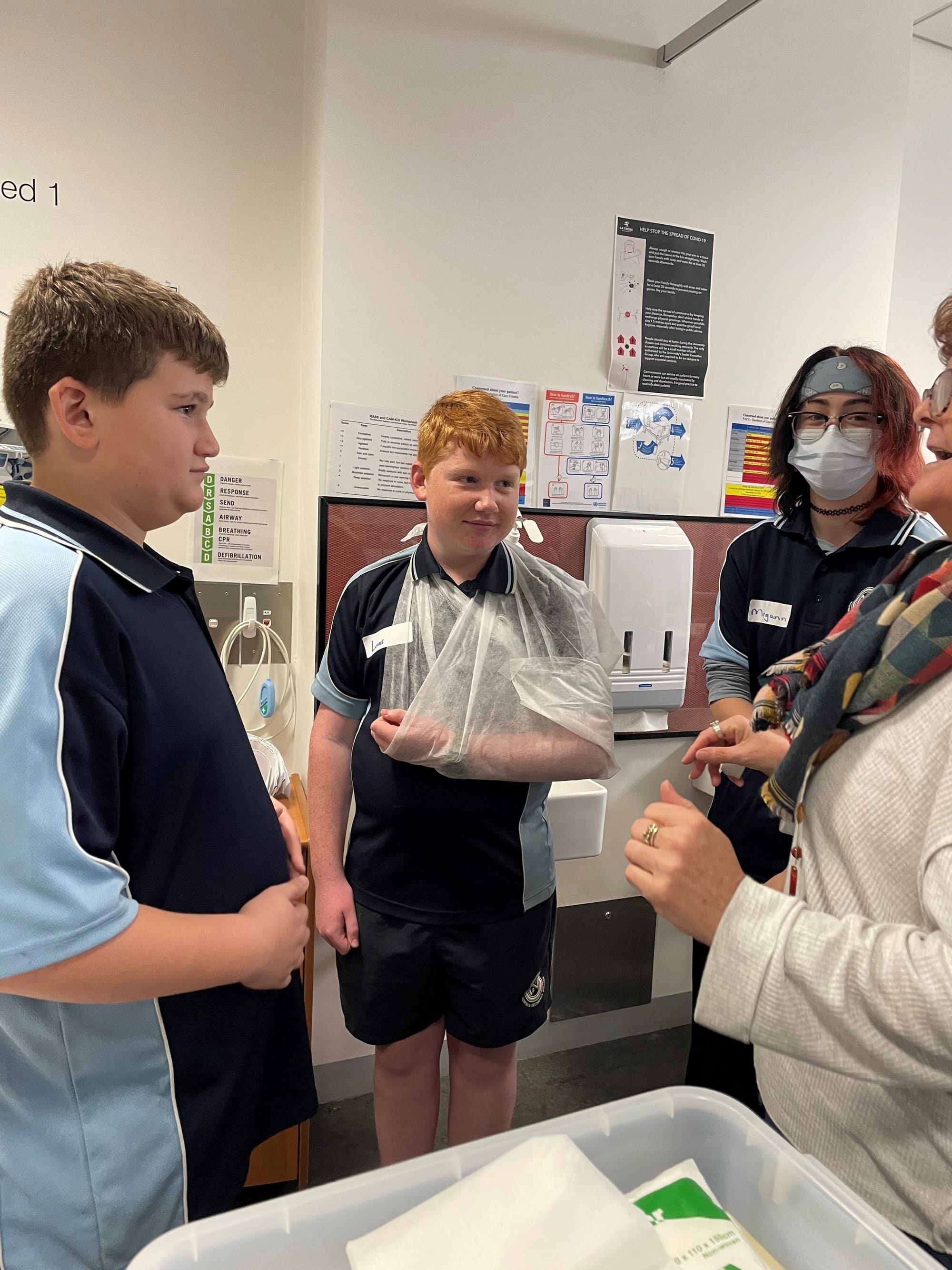 Learning the ropes... NSC students (from left) Connor Ciccone, Lucas Spokes and Morgann Harris find out what it takes to become a nurse.