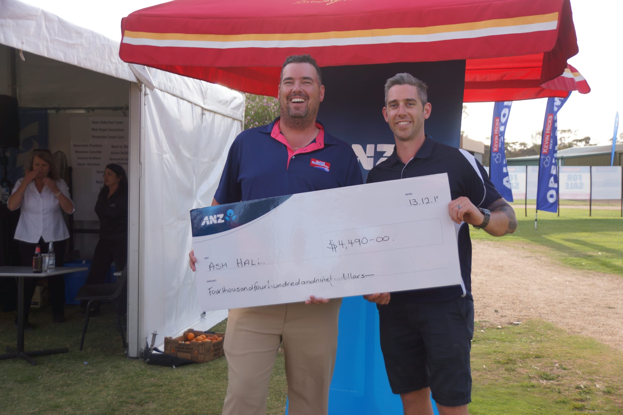 10 under ... Greater Shepparton Masters winner Ash Hall with ANZ’s Justin Stafford.