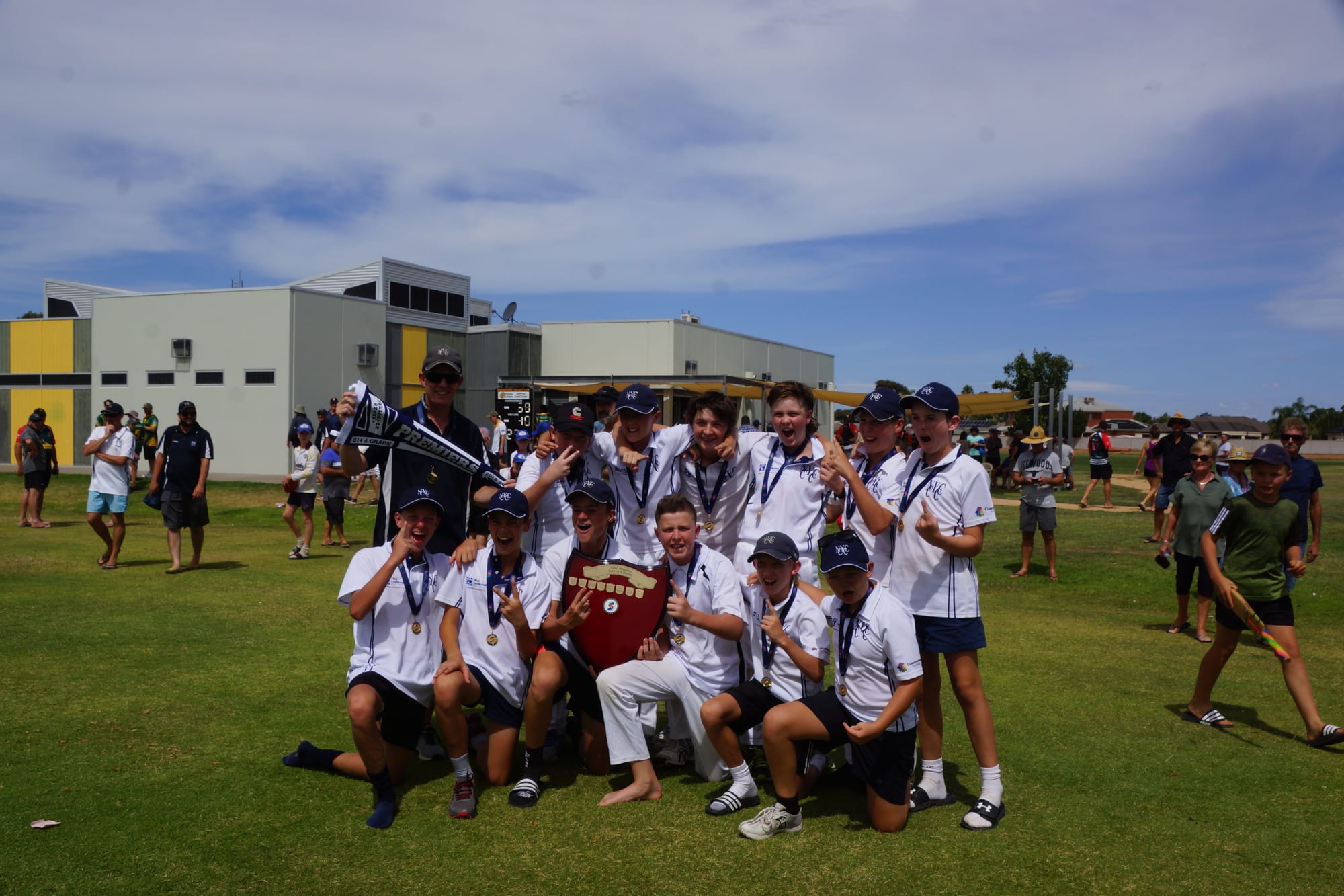 Premiership glory … Under 14 premiership team Back Row: Daniel Hughes (coach), Nathan Wallace, Riley Dobson, Lucas Roberts, Tyler Stephens, Jake Bell, Harry McDonald.
Front Row: Riley Dawson, Matt Ward, Mitch O’Dwyer, Reeve Verhoeven, Nick Hughes, Kyren Dawson.