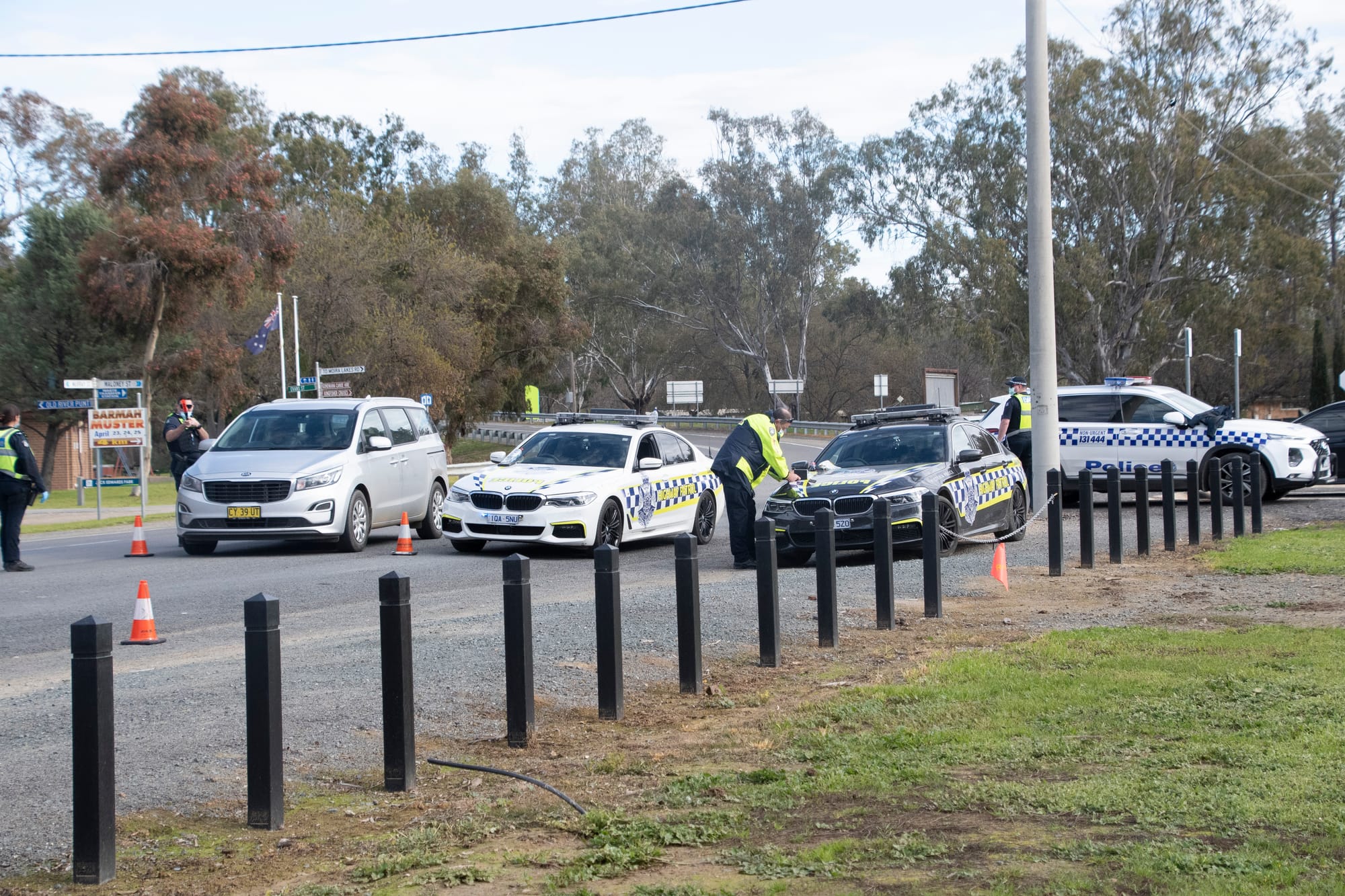 Out in force... Barmah is again playing host to a large contingent of police, following the red-zone declaration for the entirety of NSW. 
