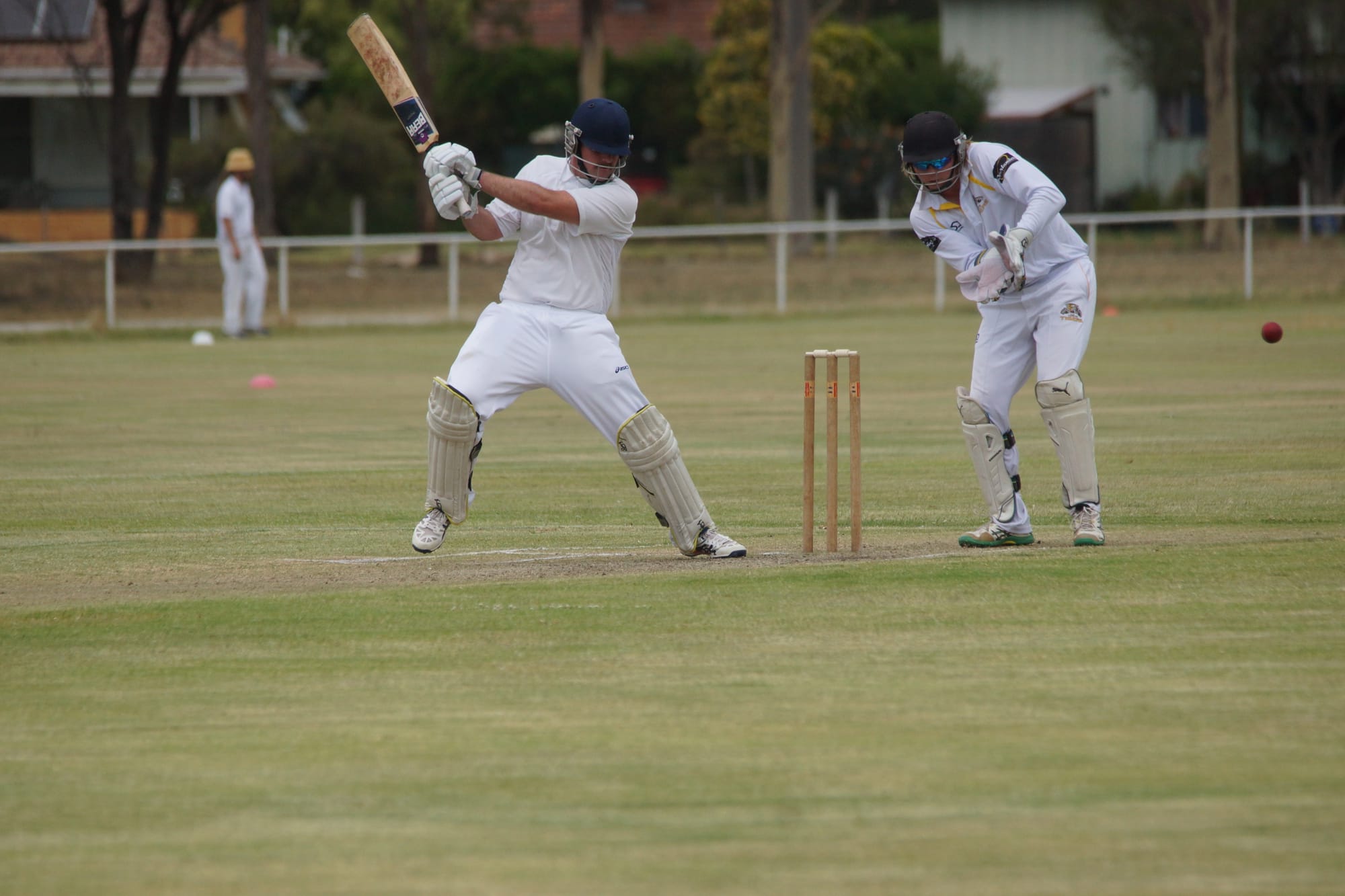 Grandell’s day ... Dylan Grandell plays a cut shot off the back foot, on his way to his maiden century. 