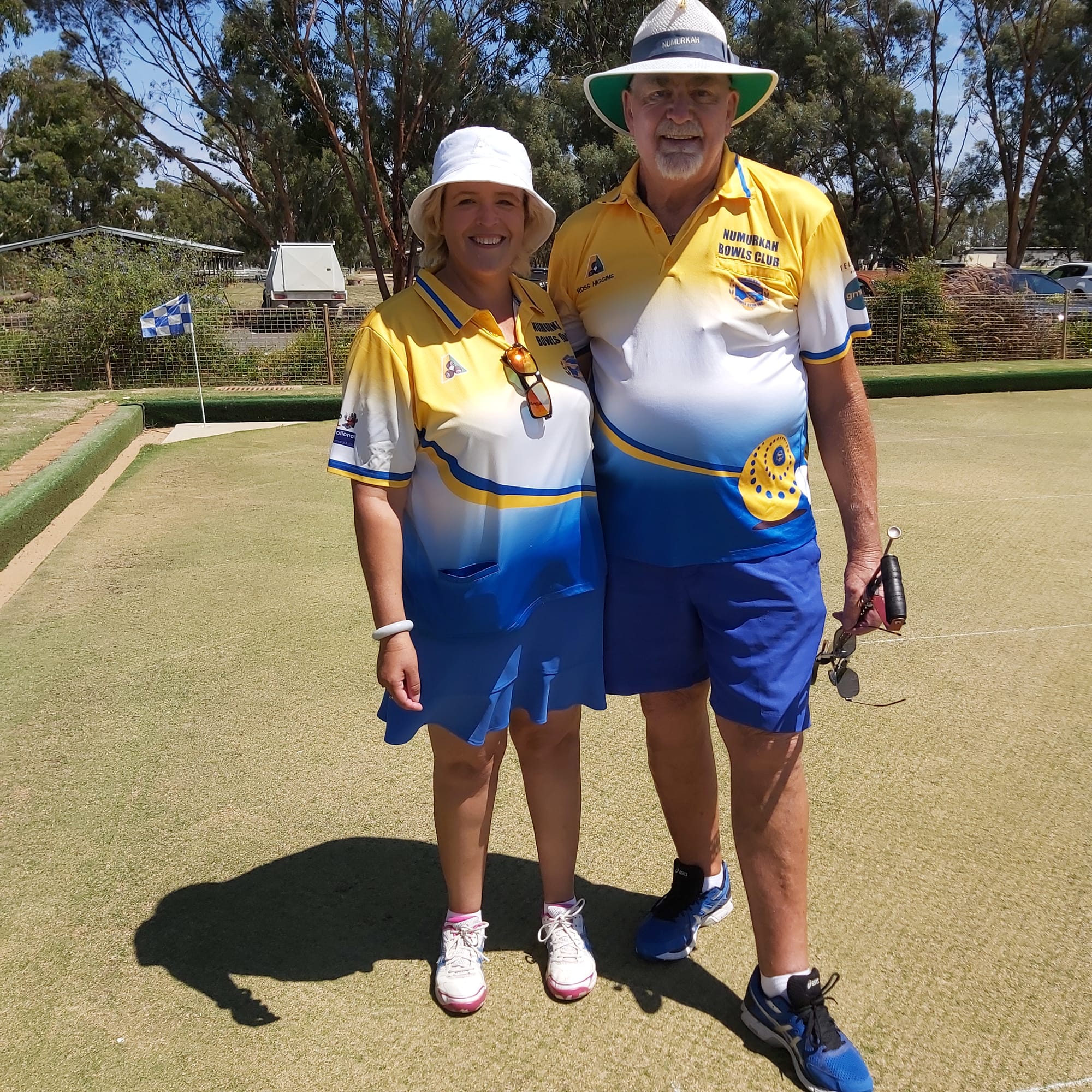 Mixed pairs... Jenny O’Connor and Ross Higgins after their win over a Tocumwal pair. 
