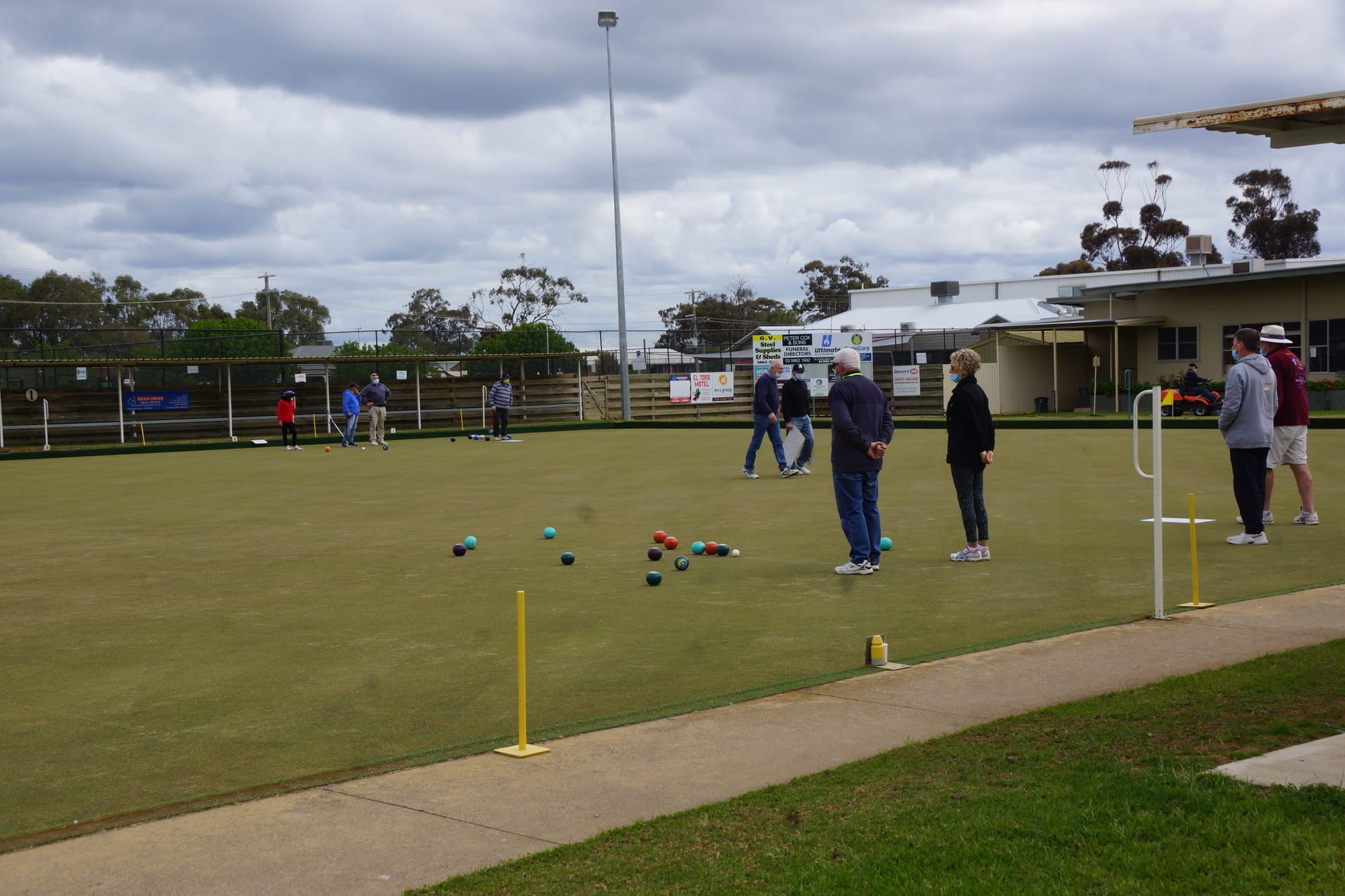 Gearing up ... Bowlers on the Numurkah Bowls Club green practising for the upcoming season, last Thursday.