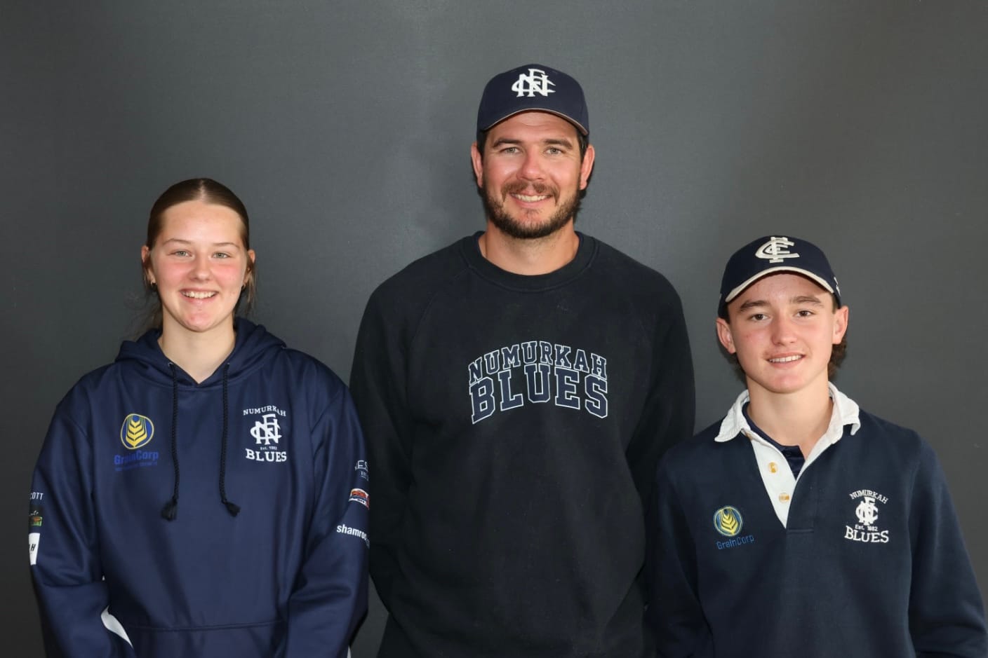 NFNC Smythe Junior Club Person of the year 2024... (From left); Joint winner Ella Parkinson, presenter Matt Smythe for the Smyth Family, joint winner Sol Frost. Photo by Ease Images.
