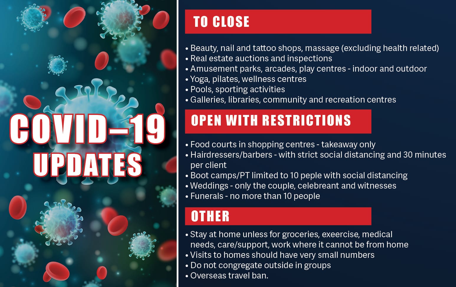 New restrictions from midnight
