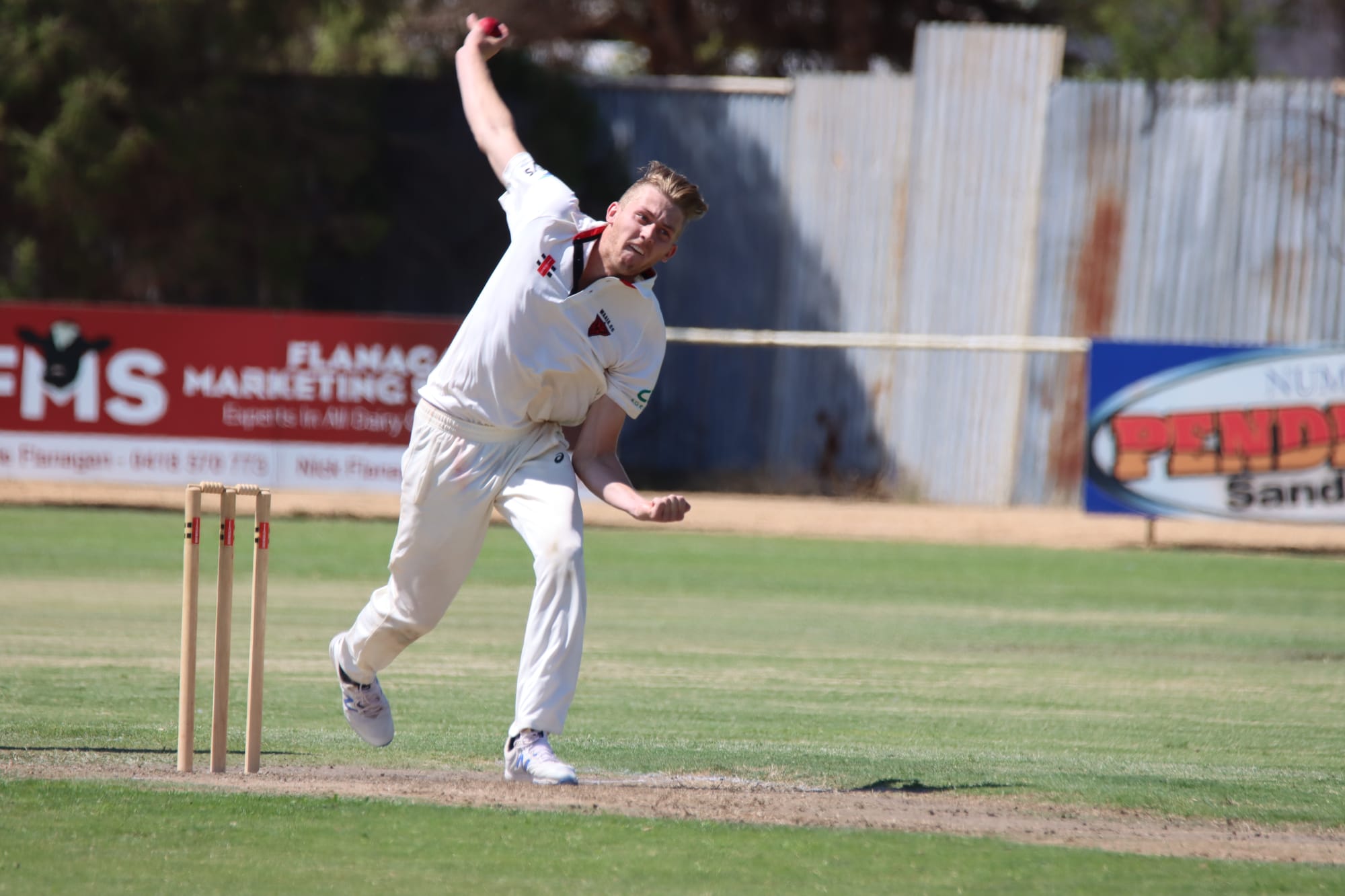 Tough going … Mitch Cleeland toiled hard for his three wickets.